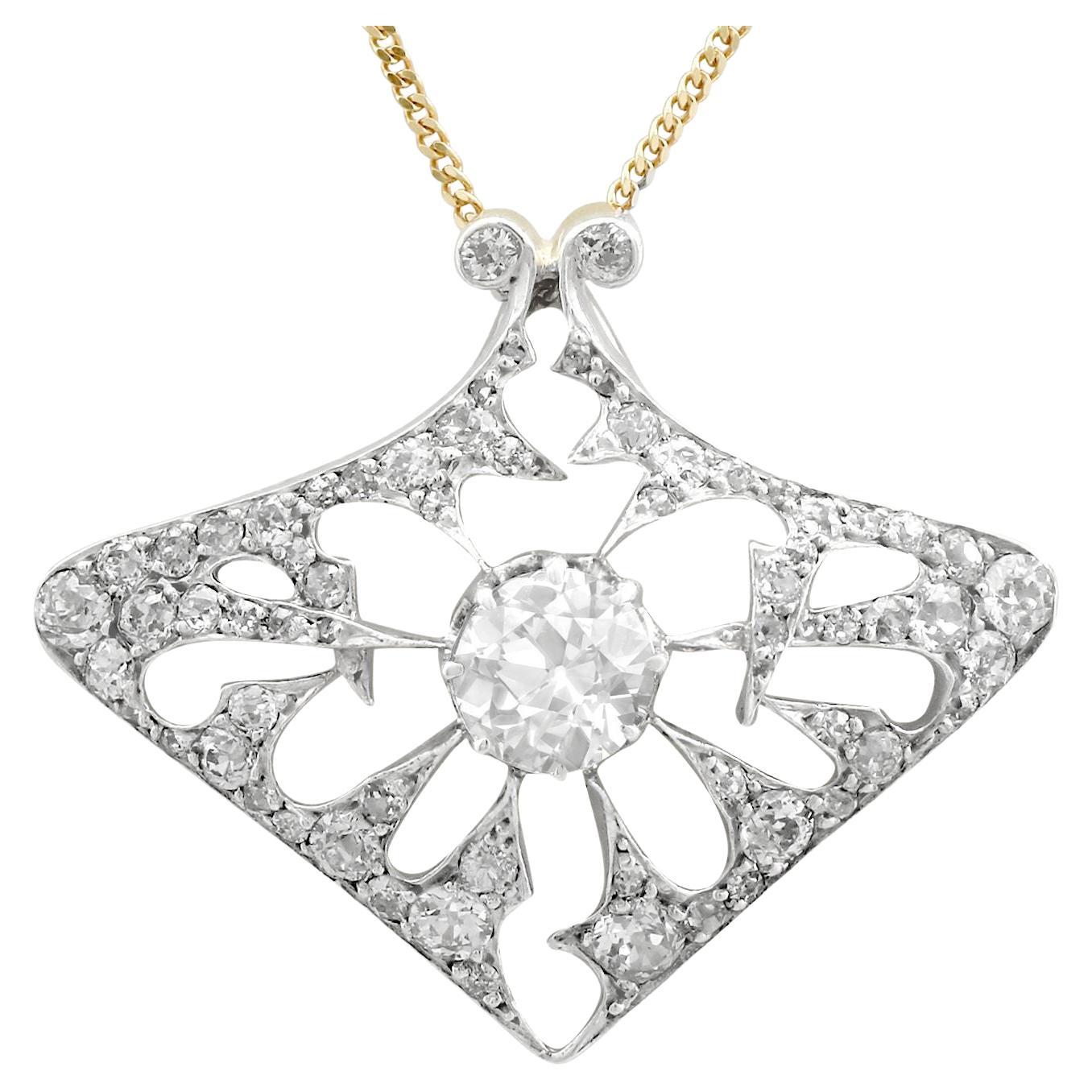 4.52 Carat and Diamond and Yellow Gold Pendant Antique For Sale