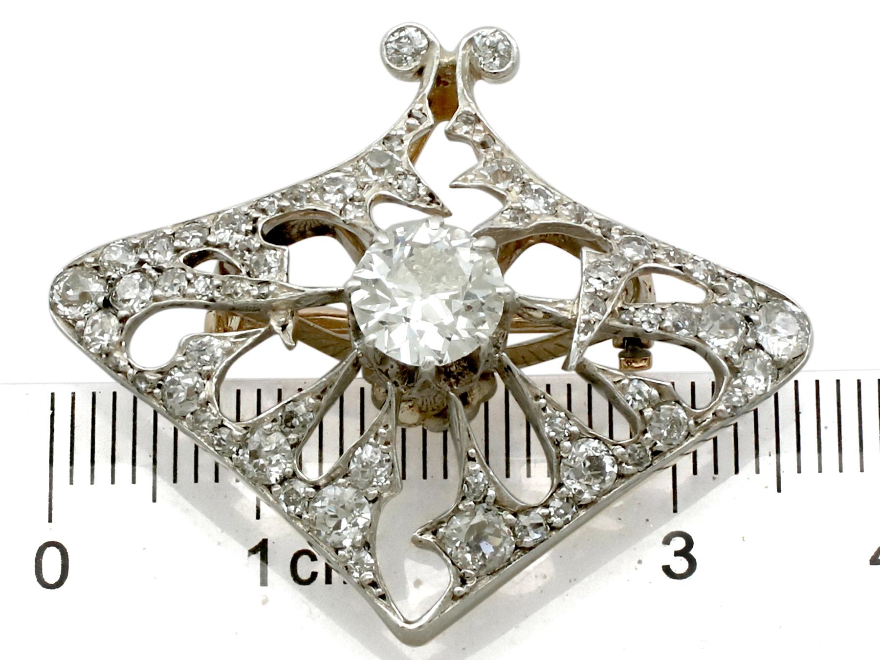 Antique 4.21 Carat Diamond and Yellow Gold Pendant Brooch French, circa 1900 7
