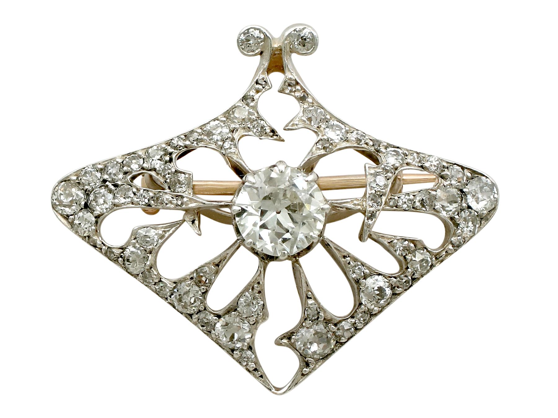 Antique 4.21 Carat Diamond and Yellow Gold Pendant Brooch French, circa 1900 In Excellent Condition In Jesmond, Newcastle Upon Tyne