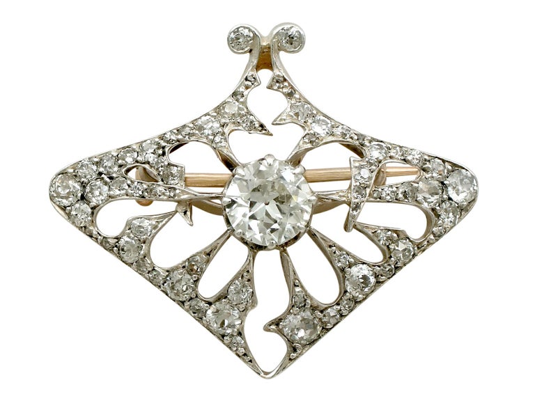 Antique 4.21 Carat Diamond and Yellow Gold Pendant Brooch French, circa ...
