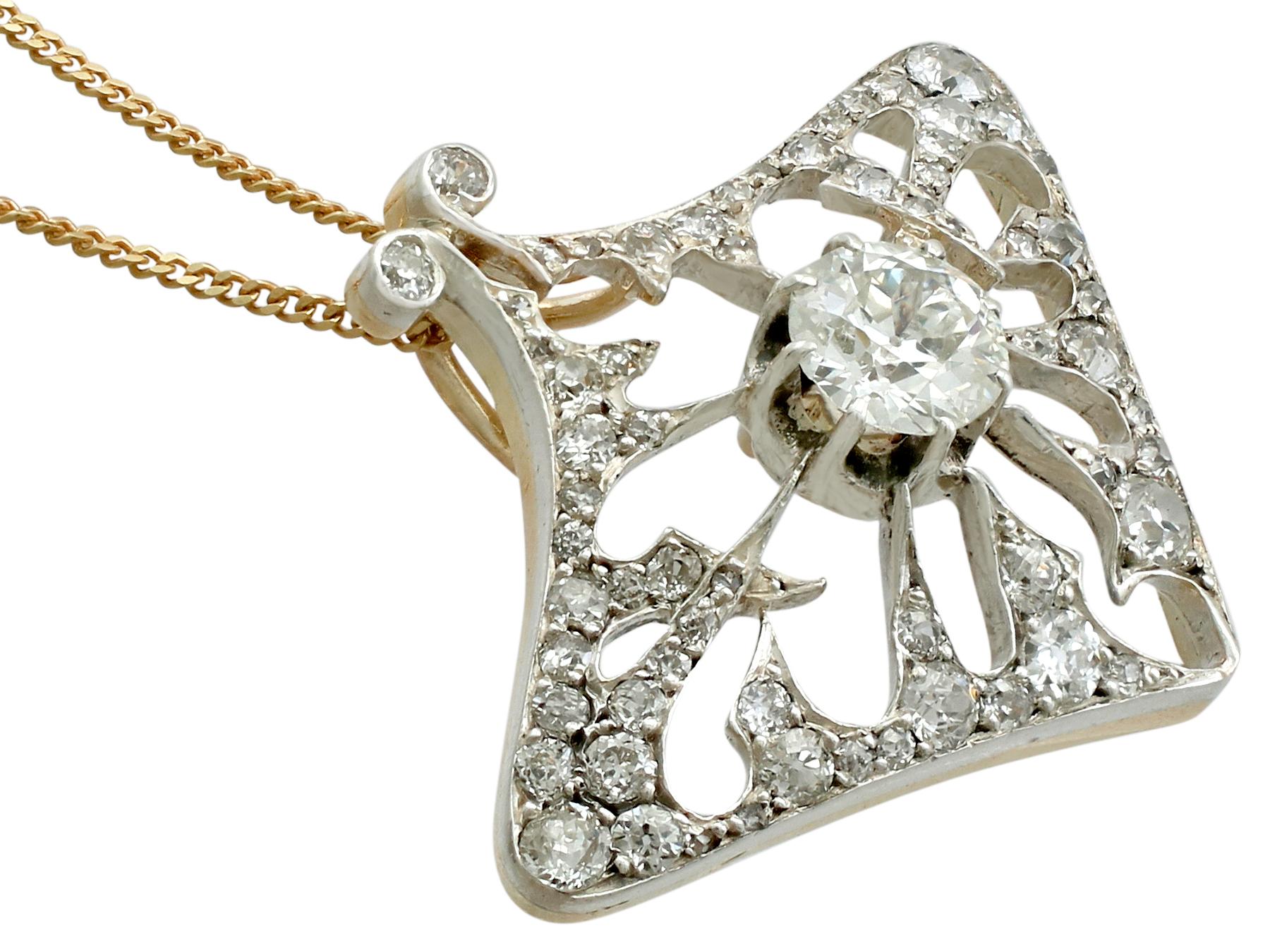 Women's or Men's Antique 4.21 Carat Diamond and Yellow Gold Pendant Brooch French, circa 1900