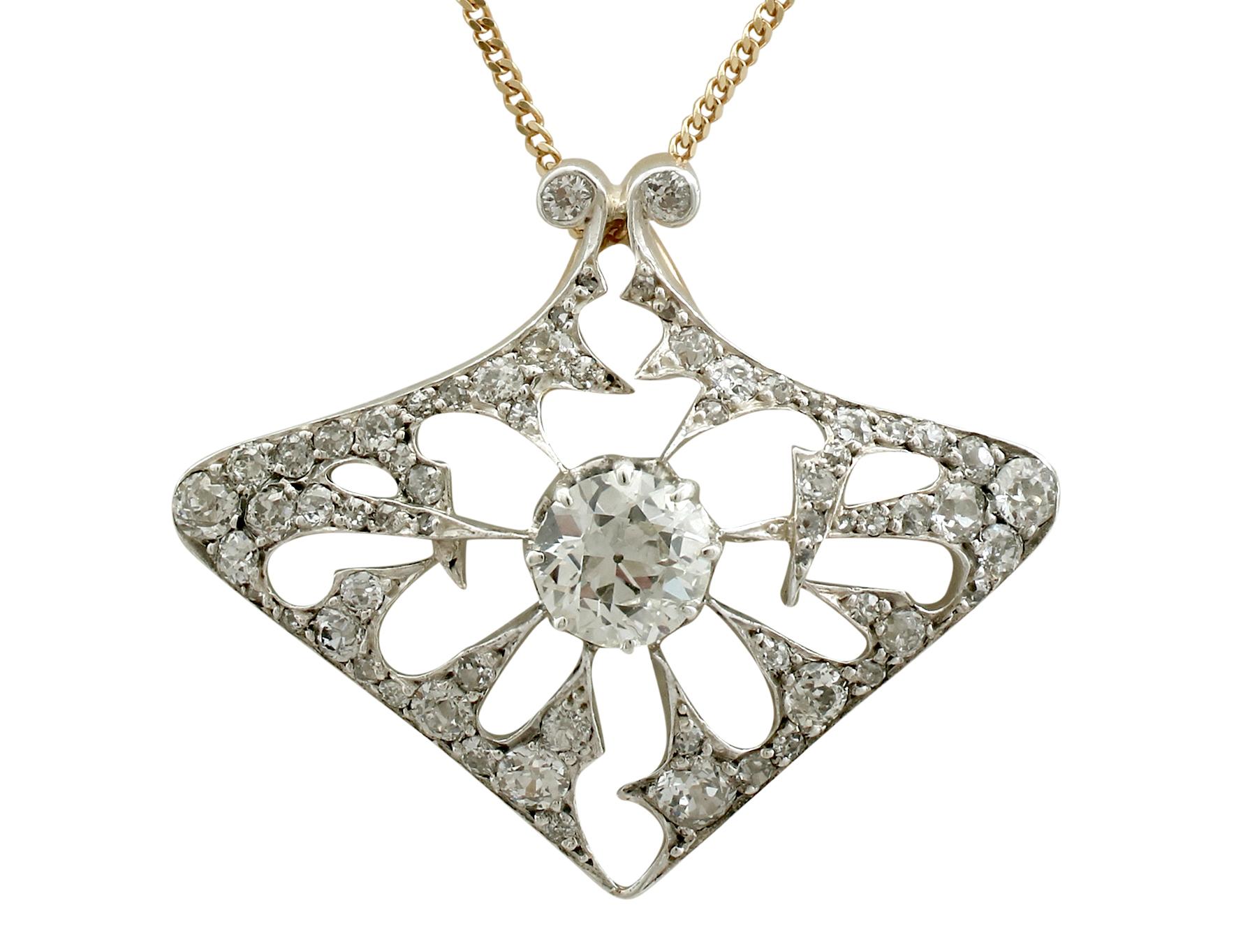 Antique 4.21 Carat Diamond and Yellow Gold Pendant Brooch French, circa 1900