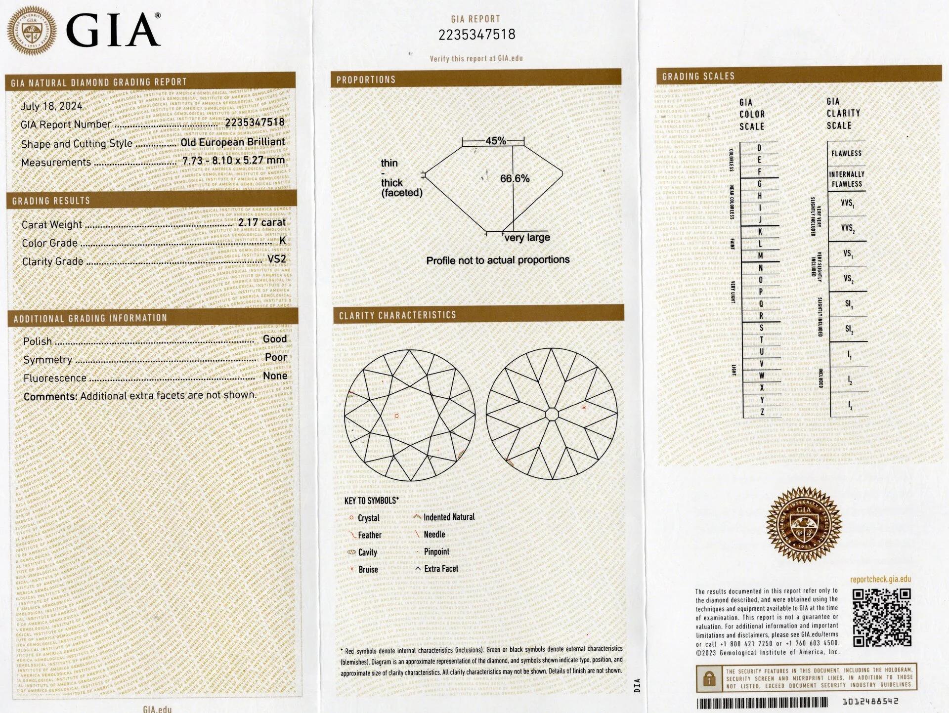 Contemporaneo Antique 4.21 Carat Total Weight Old European Cut Diamond in vendita