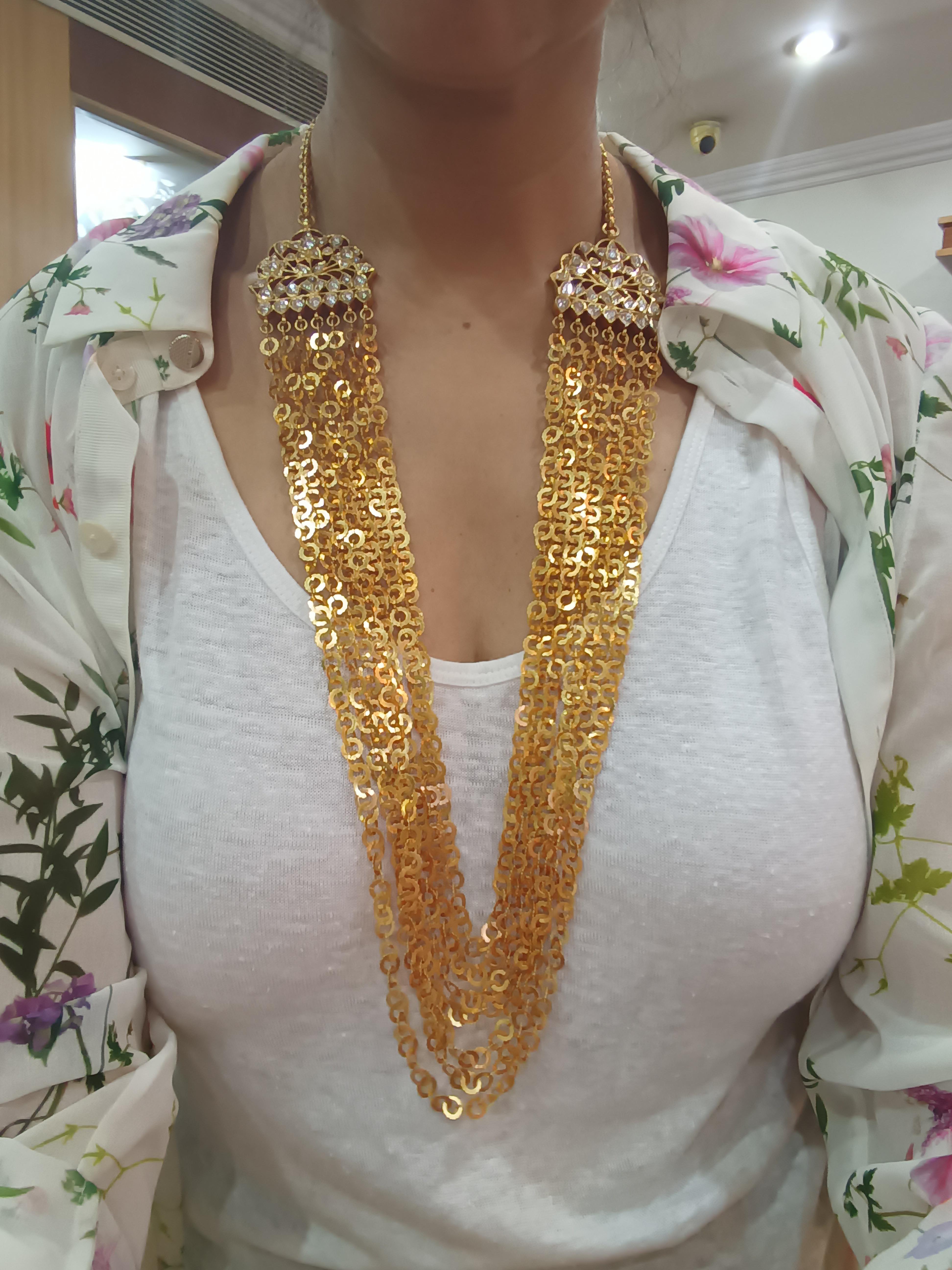 Collier ancien en or 421 carats, perles d'émeraude, de rubis et de basra, vieille de 50 à 100 ans en vente 5