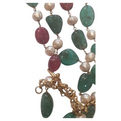 Antique 421 carats emerald ruby antique Pearls gold necklace, 50-100 year old