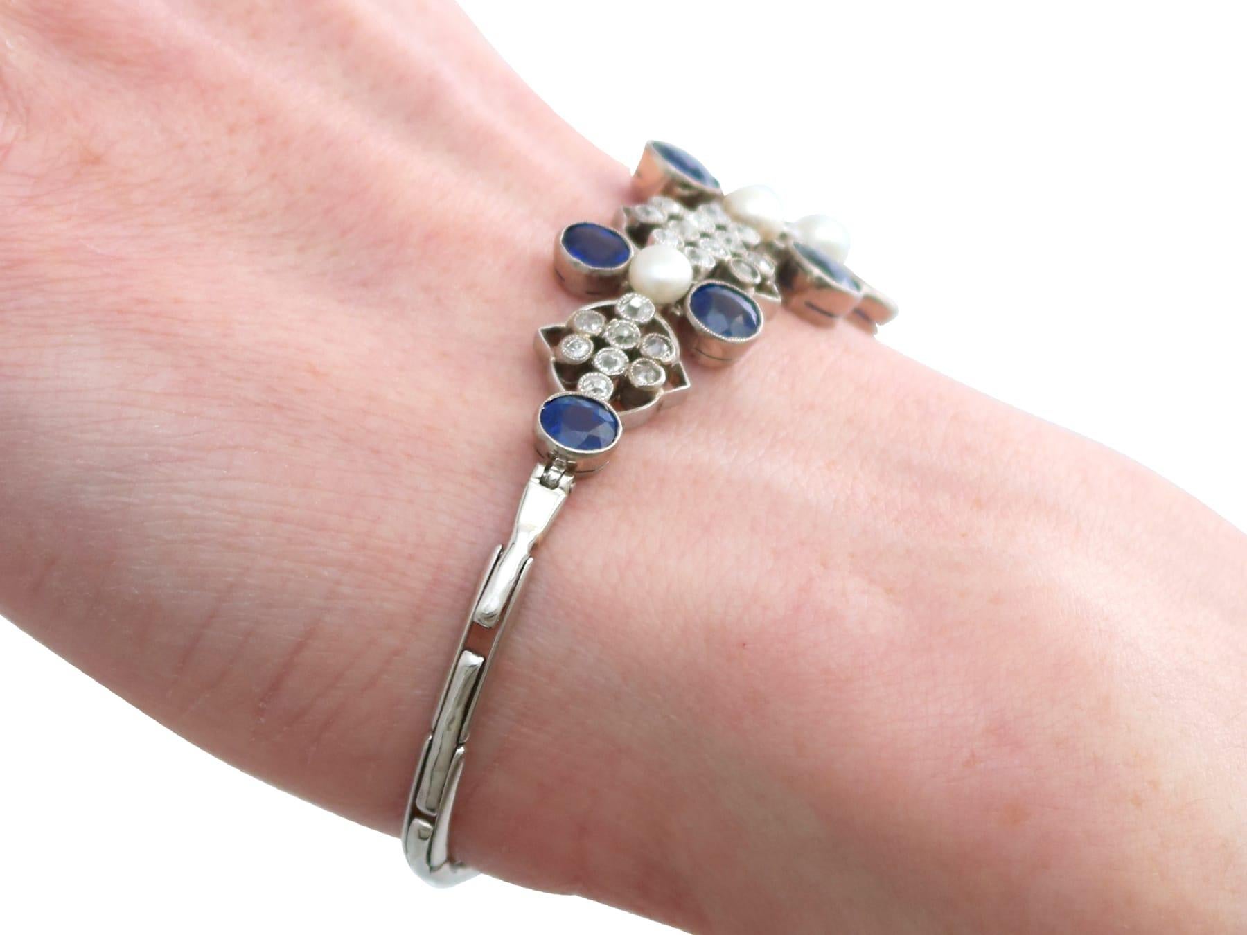 Bracelet en platine avec saphirs de 4,23 carats, diamants de 1,51 carat et perles, c. 1935 en vente 8