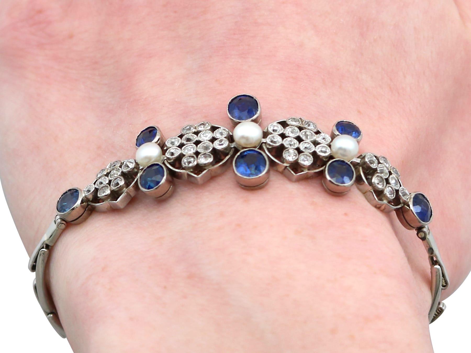 Bracelet en platine avec saphirs de 4,23 carats, diamants de 1,51 carat et perles, c. 1935 en vente 9