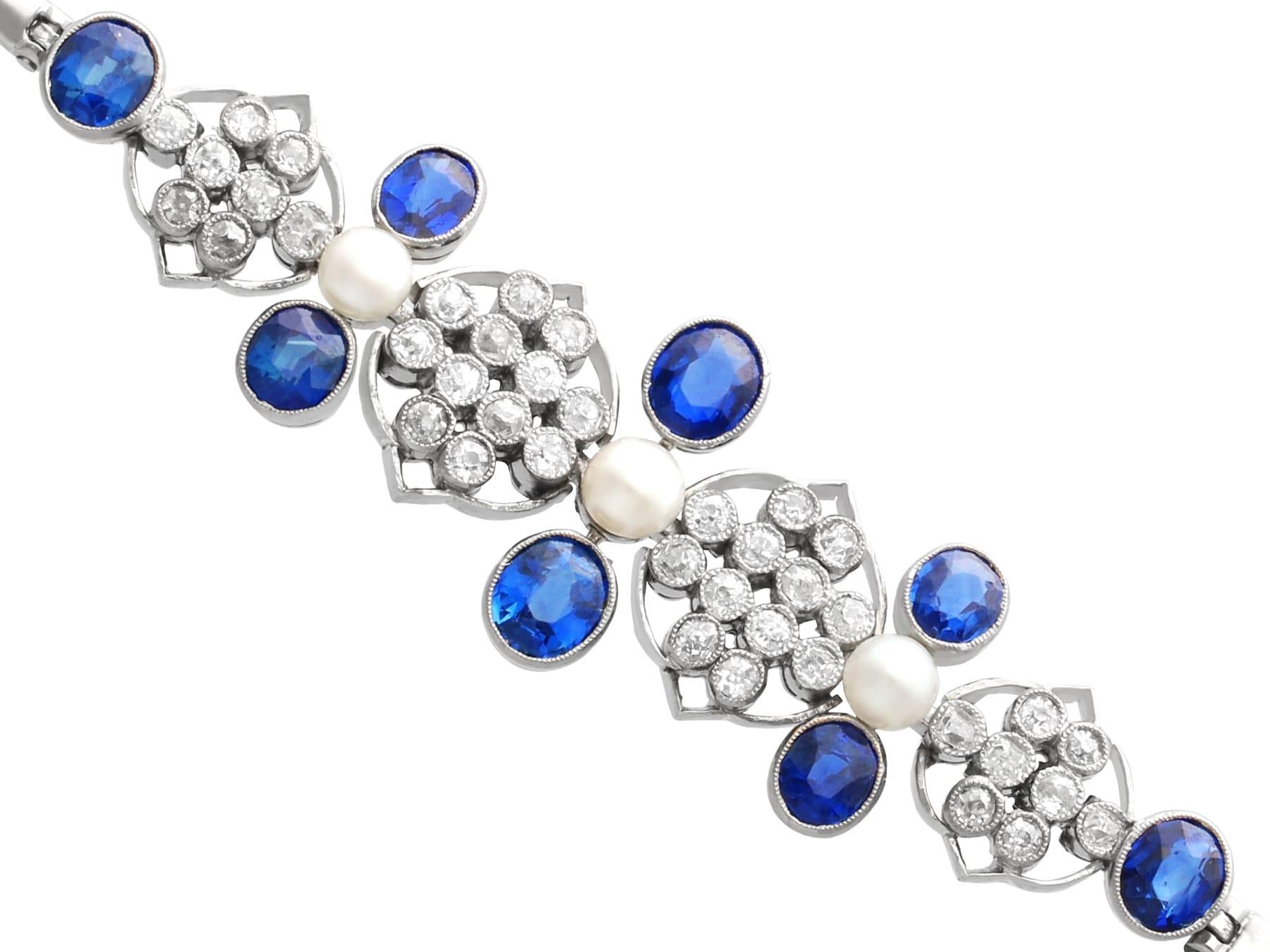 Bracelet en platine avec saphirs de 4,23 carats, diamants de 1,51 carat et perles, c. 1935 Excellent état - En vente à Jesmond, Newcastle Upon Tyne