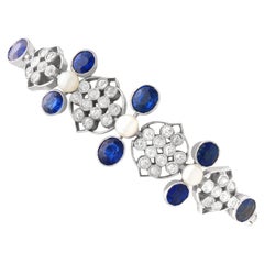 4.23 Carat Sapphire, 1.51 Carat Diamond, Pearl and Platinum Bracelet Circa 1935
