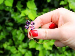 Antique 4.25 Carat Amethyst and Pearl 15k Yellow Gold Four-Leaf Clover Brooch