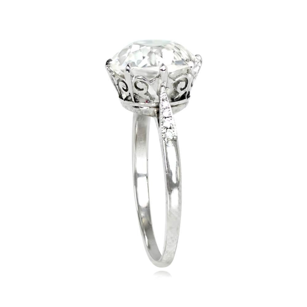 Art Deco Antique 4.25ct Old Euro-cut Diamond Engagement Ring, VS1 Clarity, Platinum For Sale
