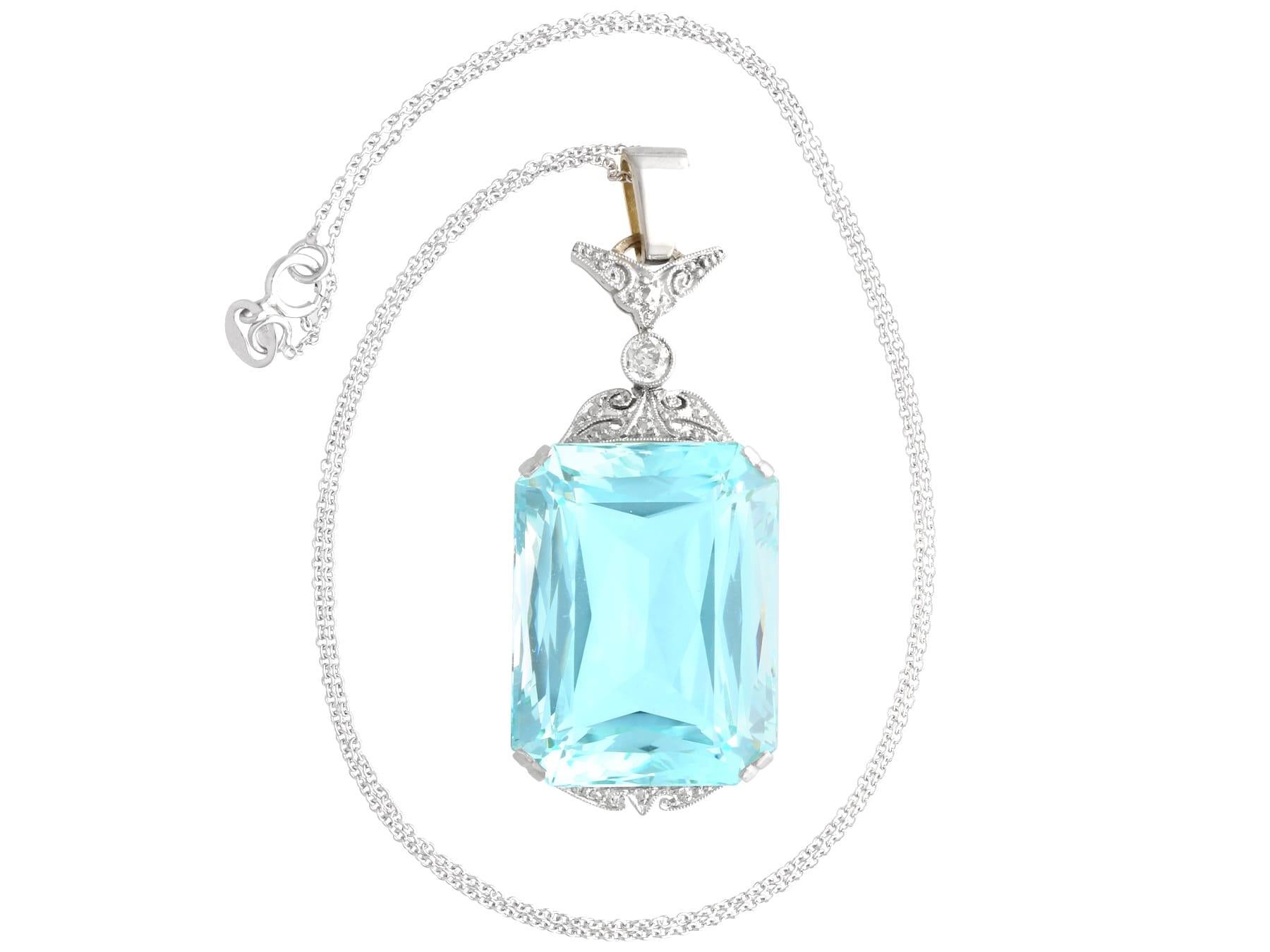 Women's or Men's Antique 42.68Ct Aquamarine and 0.16Ct Diamond 12k Yellow Gold Pendant Circa 1935 For Sale
