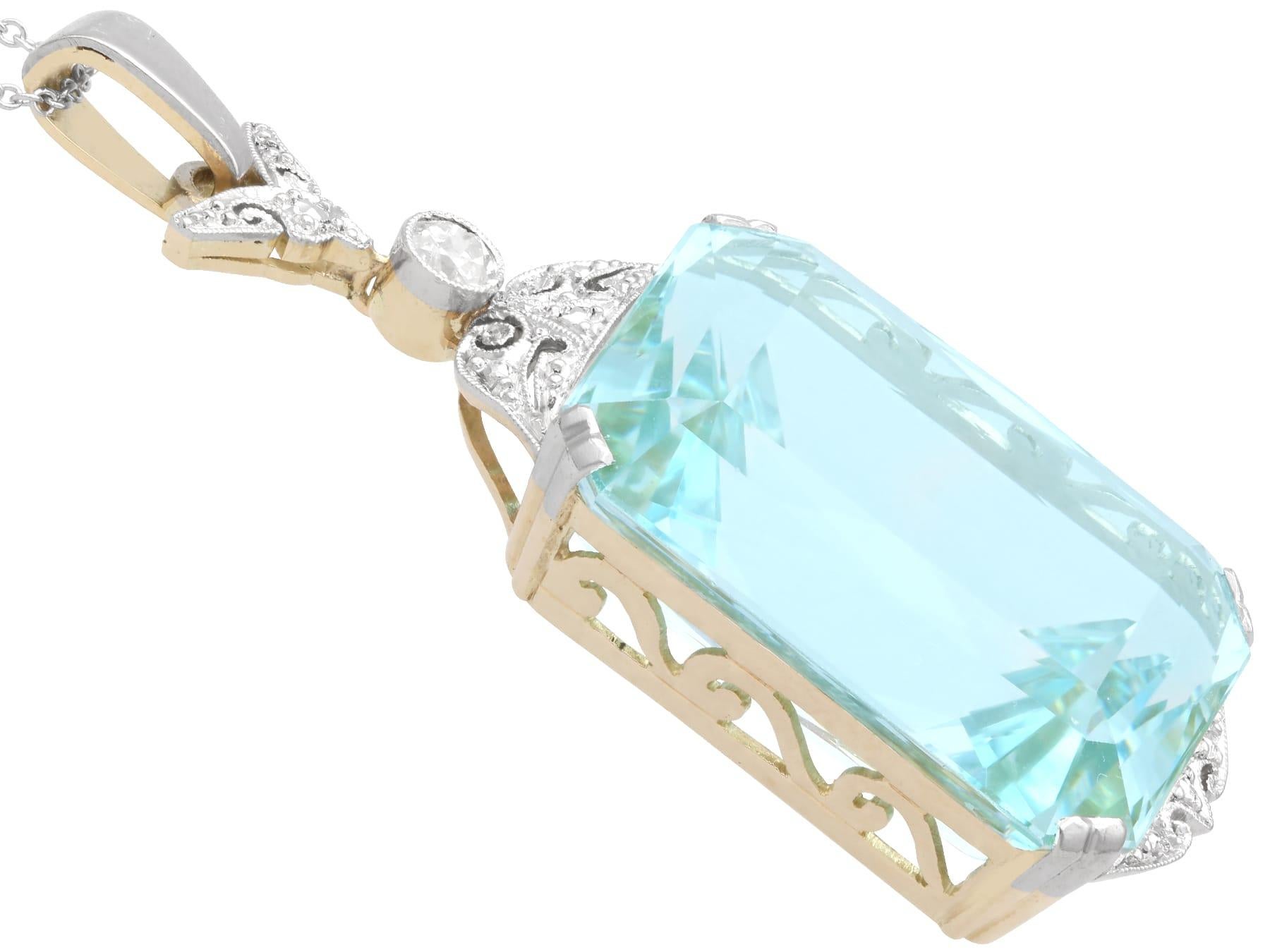 Antique 42.68Ct Aquamarine and 0.16Ct Diamond 12k Yellow Gold Pendant Circa 1935 For Sale 1