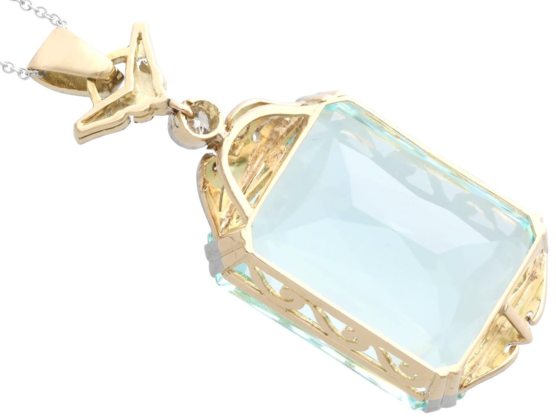 Antique 42.68Ct Aquamarine and 0.16Ct Diamond 12k Yellow Gold Pendant Circa 1935 For Sale 2