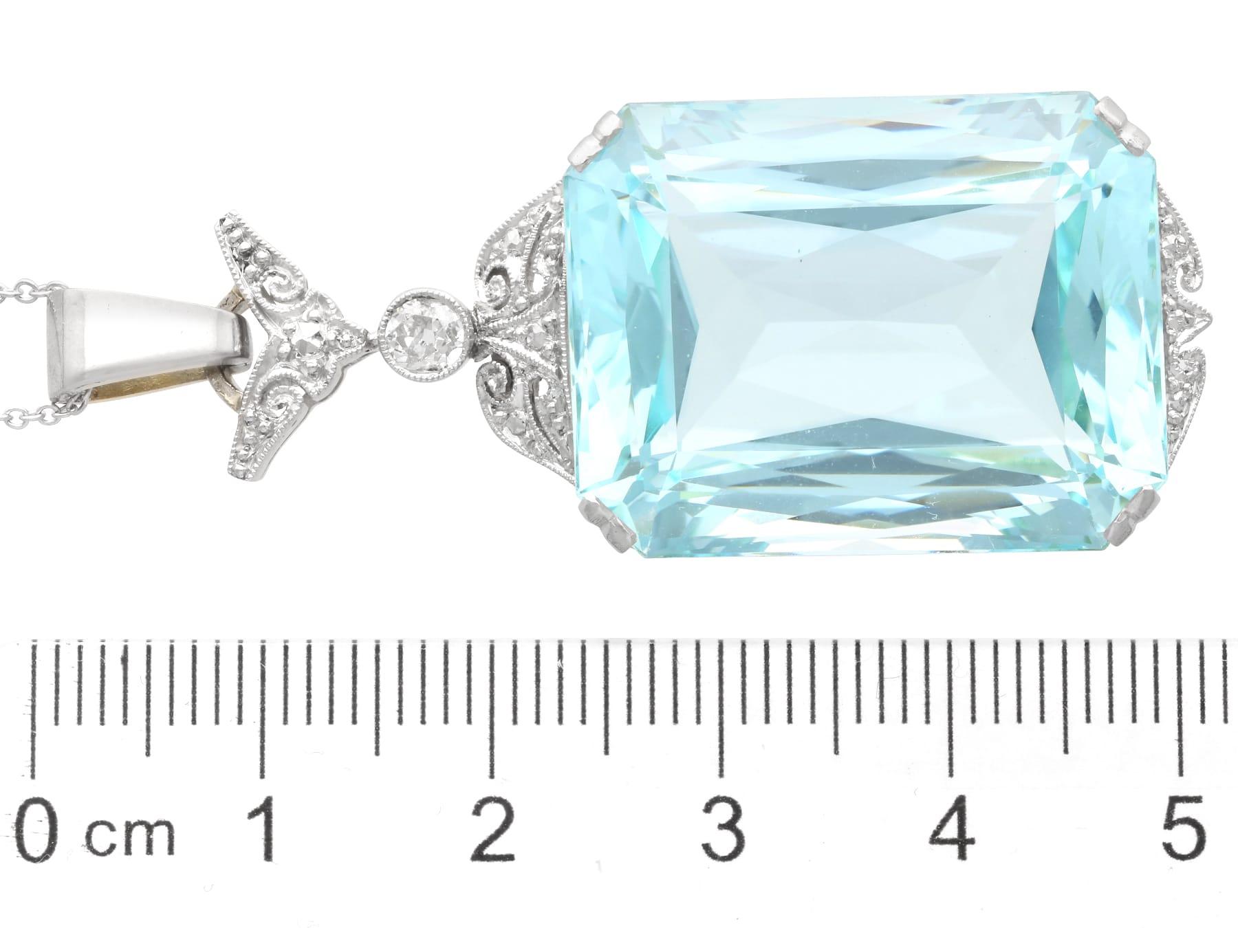 Antique 42.68Ct Aquamarine and 0.16Ct Diamond 12k Yellow Gold Pendant Circa 1935 For Sale 3