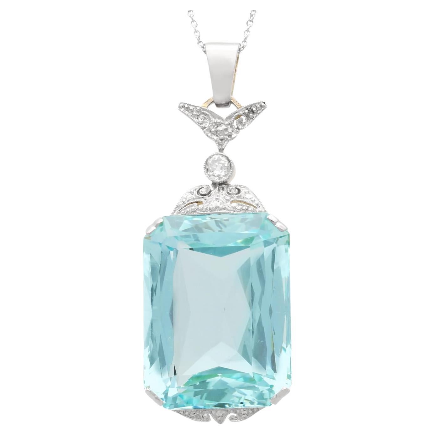 Antique 42.68Ct Aquamarine and 0.16Ct Diamond 12k Yellow Gold Pendant Circa 1935