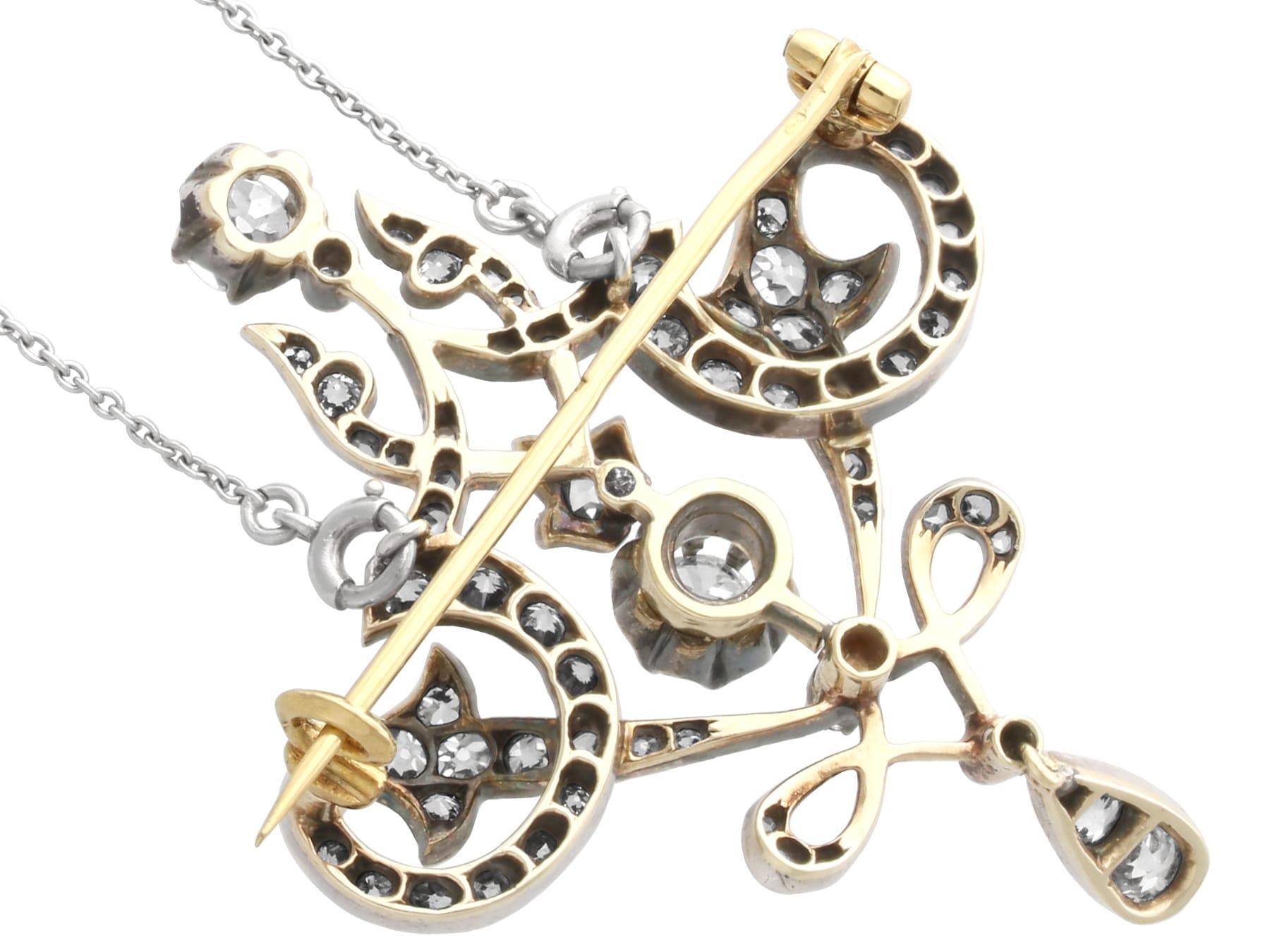 Antico ciondolo/spilla in oro giallo 15k e diamanti da 4,27 carati Circa 1910 in vendita 5
