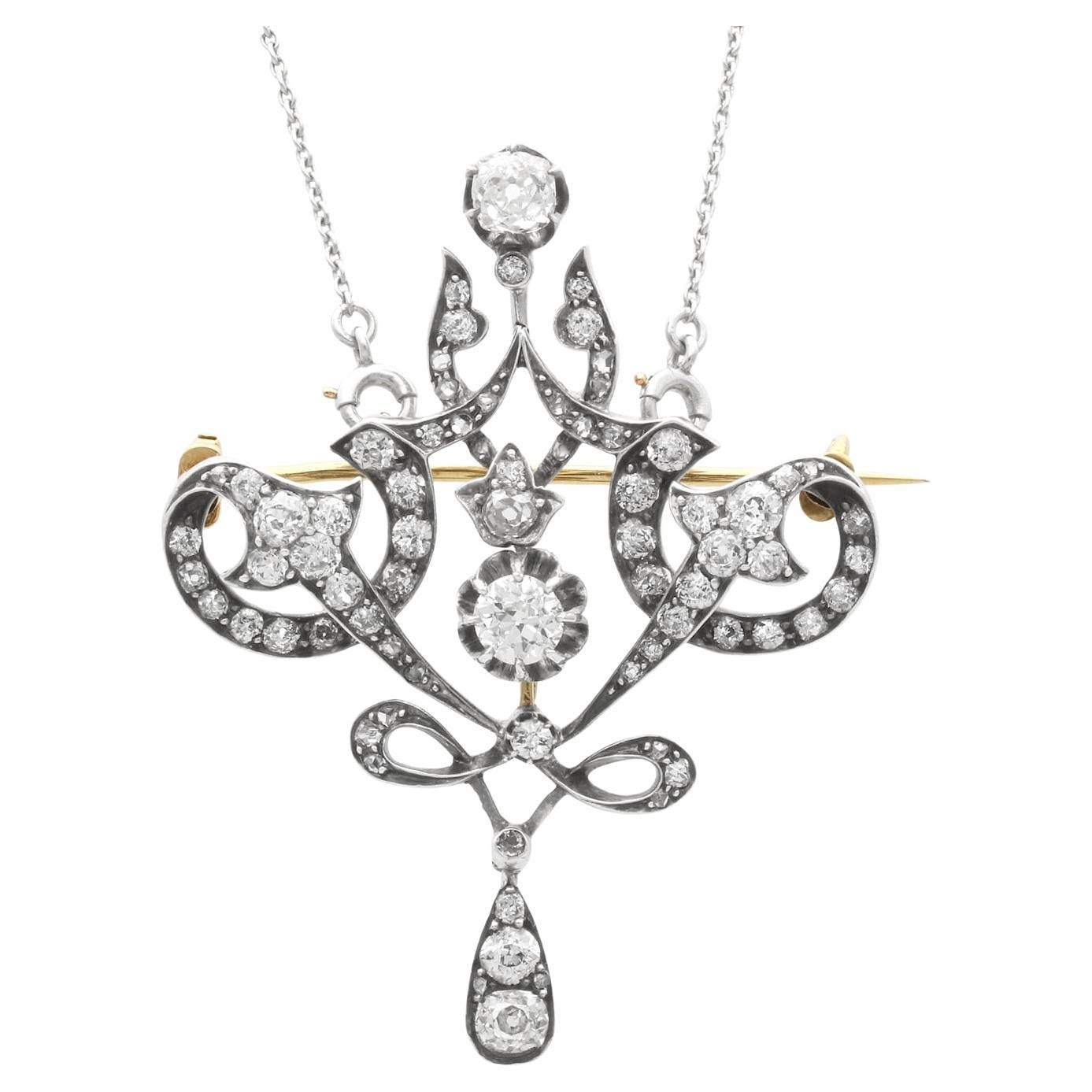 Antico ciondolo/spilla in oro giallo 15k e diamanti da 4,27 carati Circa 1910