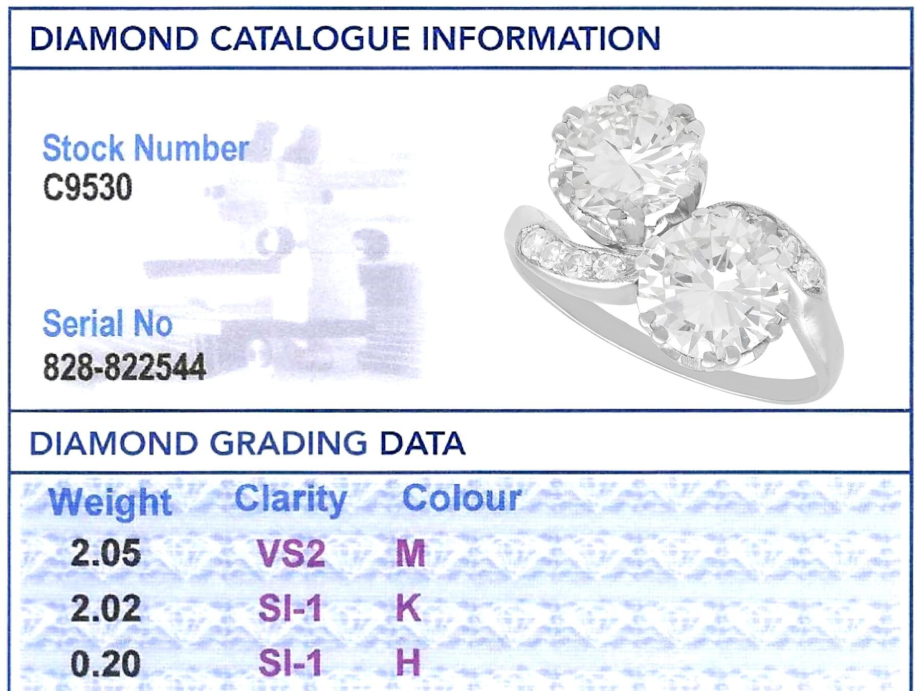 Antico anello a tortiglione in platino e diamanti da 4,27 carati Circa 1930 in vendita 8