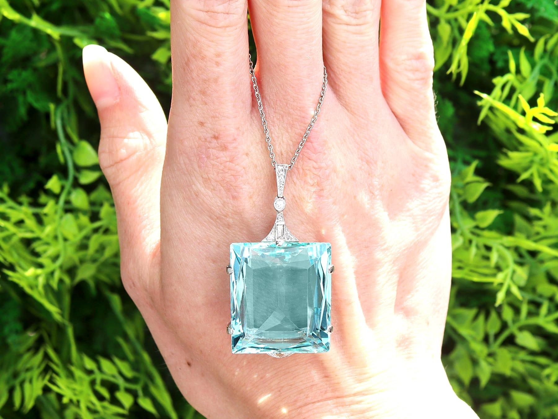 A stunning, fine and impressive antique 42.88 carat aquamarine and 0.10 carat diamond, 9 karat white gold pendant; part of our diverse vintage jewellery and estate jewelry collections.

This magnificent, fine and impressive antique aquamarine