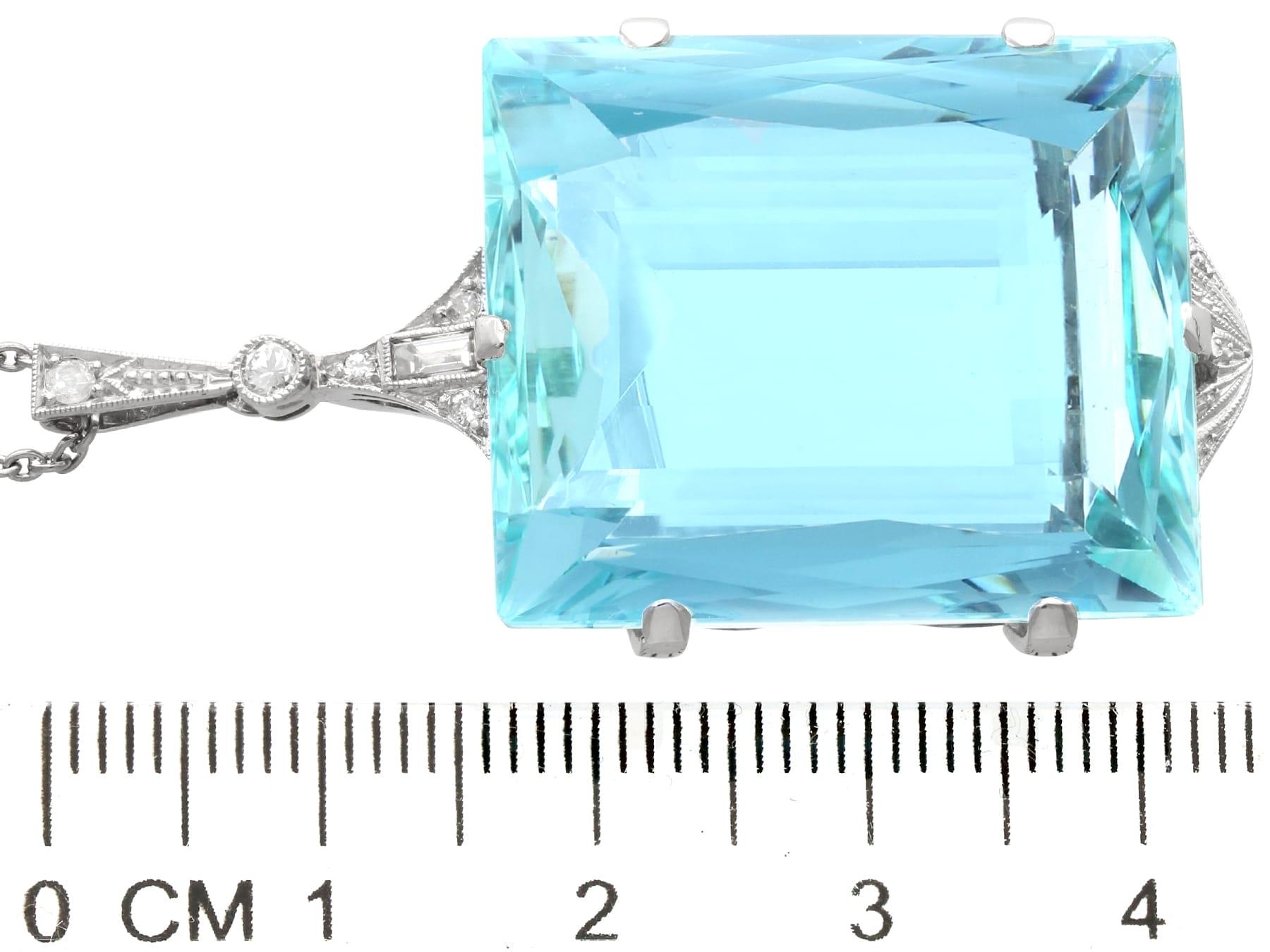 Antique 42.88 Carat Aquamarine 0.10 Carat Diamond and 9k White Gold Pendant In Excellent Condition For Sale In Jesmond, Newcastle Upon Tyne
