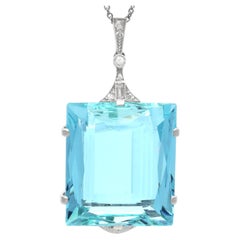 Vintage 42.88 Carat Aquamarine 0.10 Carat Diamond and 9k White Gold Pendant