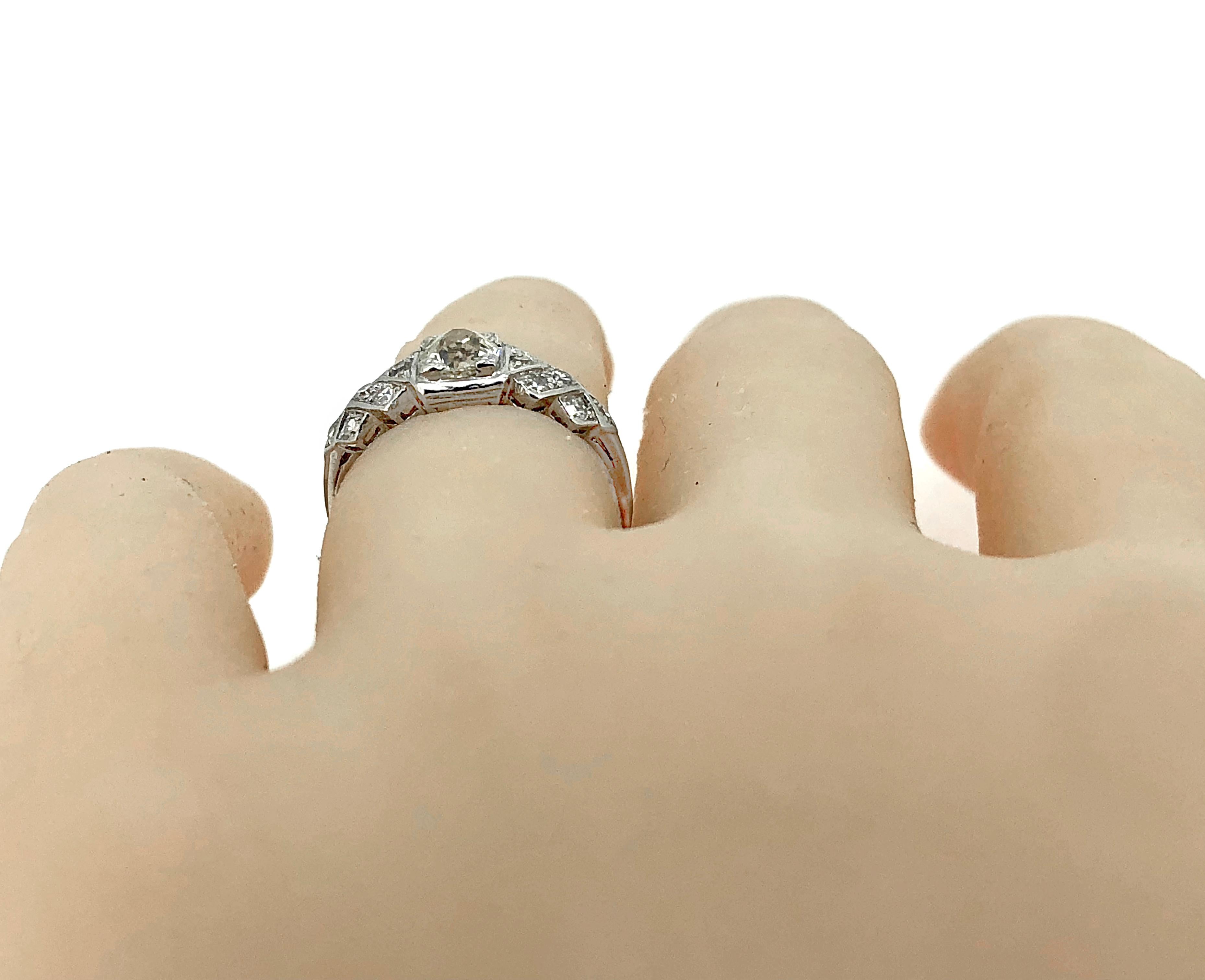 Art Deco Antique .43 Carat Diamond Engagement Ring Platinum