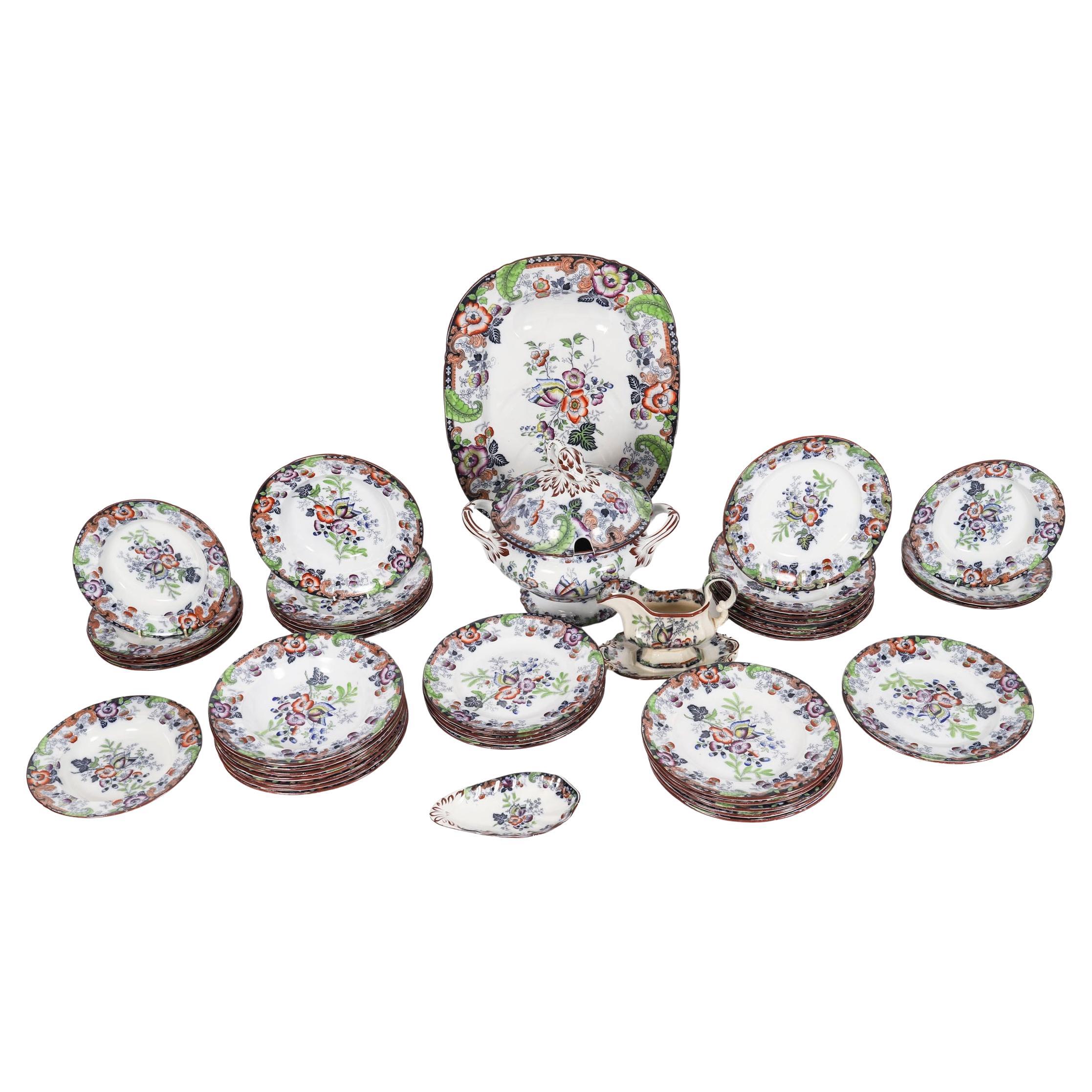 Antique 43 Piece Thomas Fell & Co Decorated Dinner Service Circa 1830