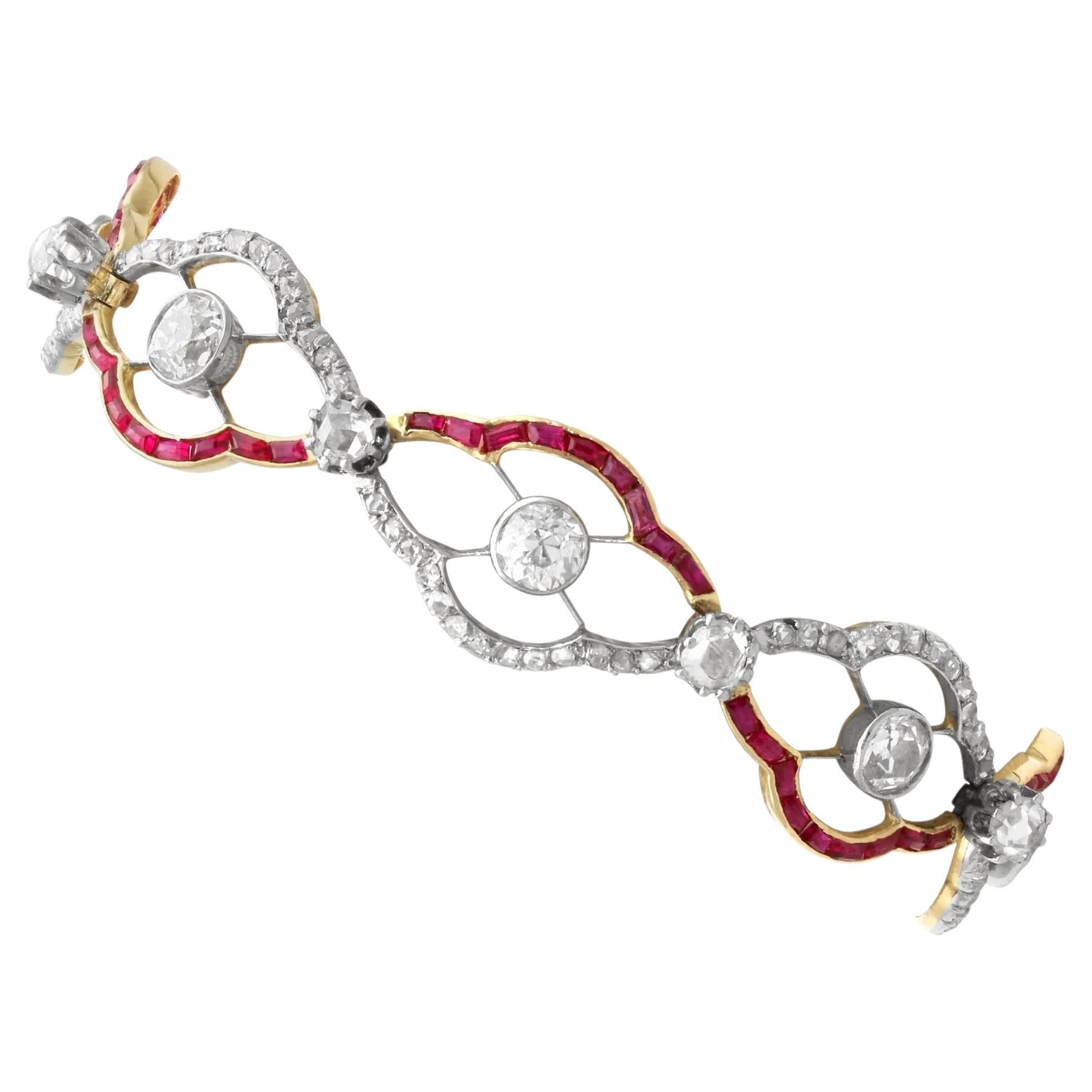 Antique 4.31 Carat Diamond Synthetic Ruby 18k Yellow Gold Bracelet Circa 1910
