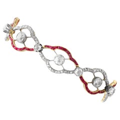 Antique 4.31 Carat Diamond Synthetic Ruby 18k Yellow Gold Bracelet Circa 1910