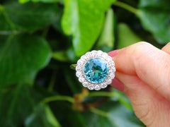 Antique 4.35 Carat Aquamarine and 1.46 Carat Diamond Cluster Ring