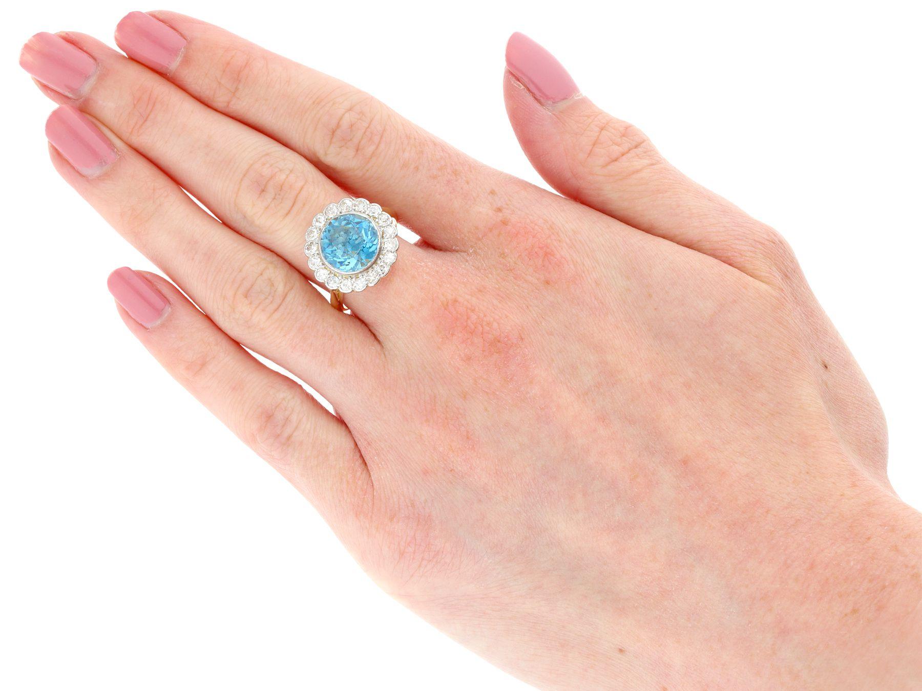 Women's or Men's Antique 4.35 Carat Aquamarine and 1.46 Carat Diamond Cluster Ring For Sale