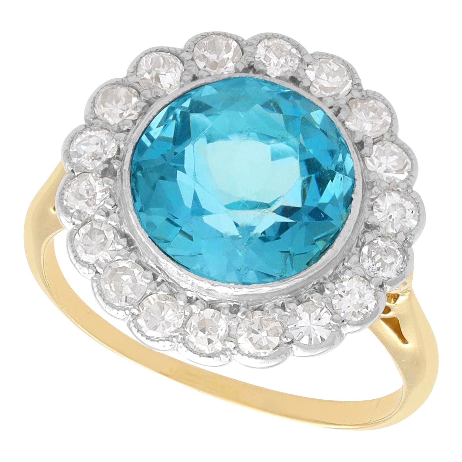 Bague ancienne en aigue-marine de 4,35 carats et grappe de diamants de 1,46 carat