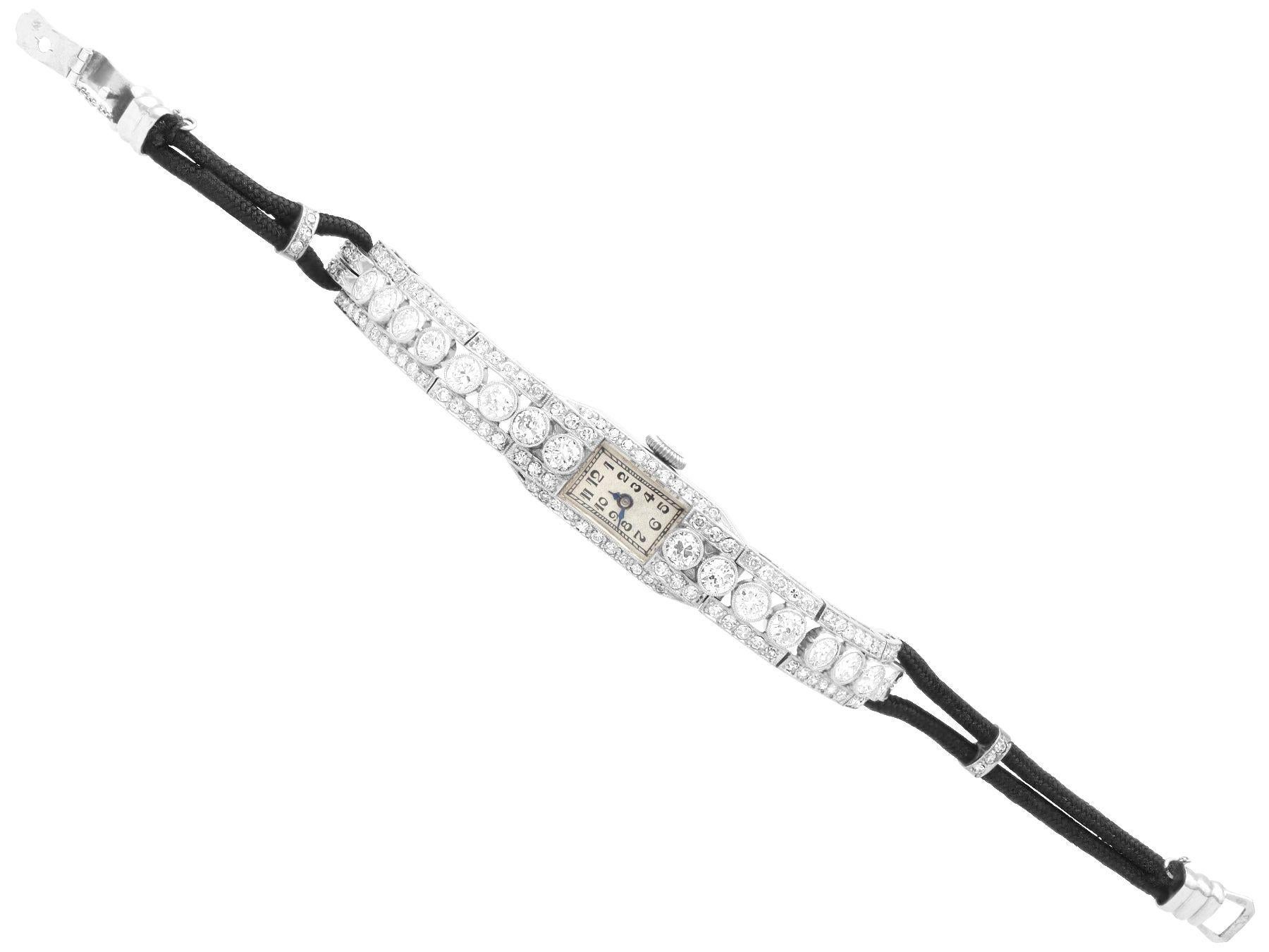Round Cut Antique 4.35 Carat Diamond Ladies French Watch in White Gold and Platinum