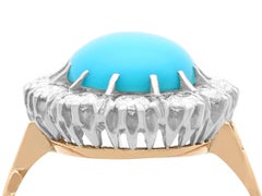 Antique 4.39 Carat Turquoise and Diamond 14 Carat Yellow Gold Cluster Ring