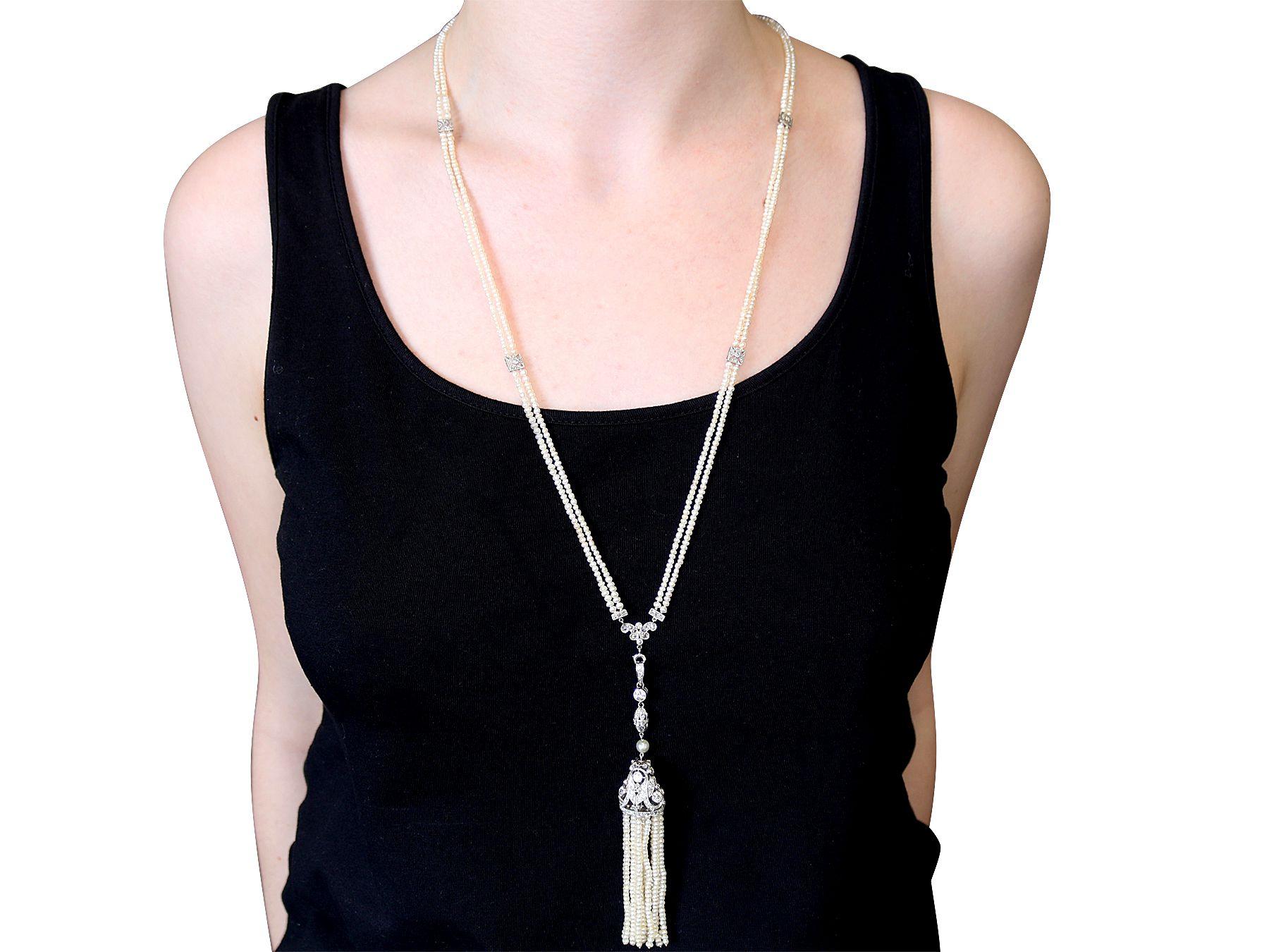 Antique 4.41 Carat Diamond and Seed Pearl Platinum Sautoir Necklace, circa 1920 3