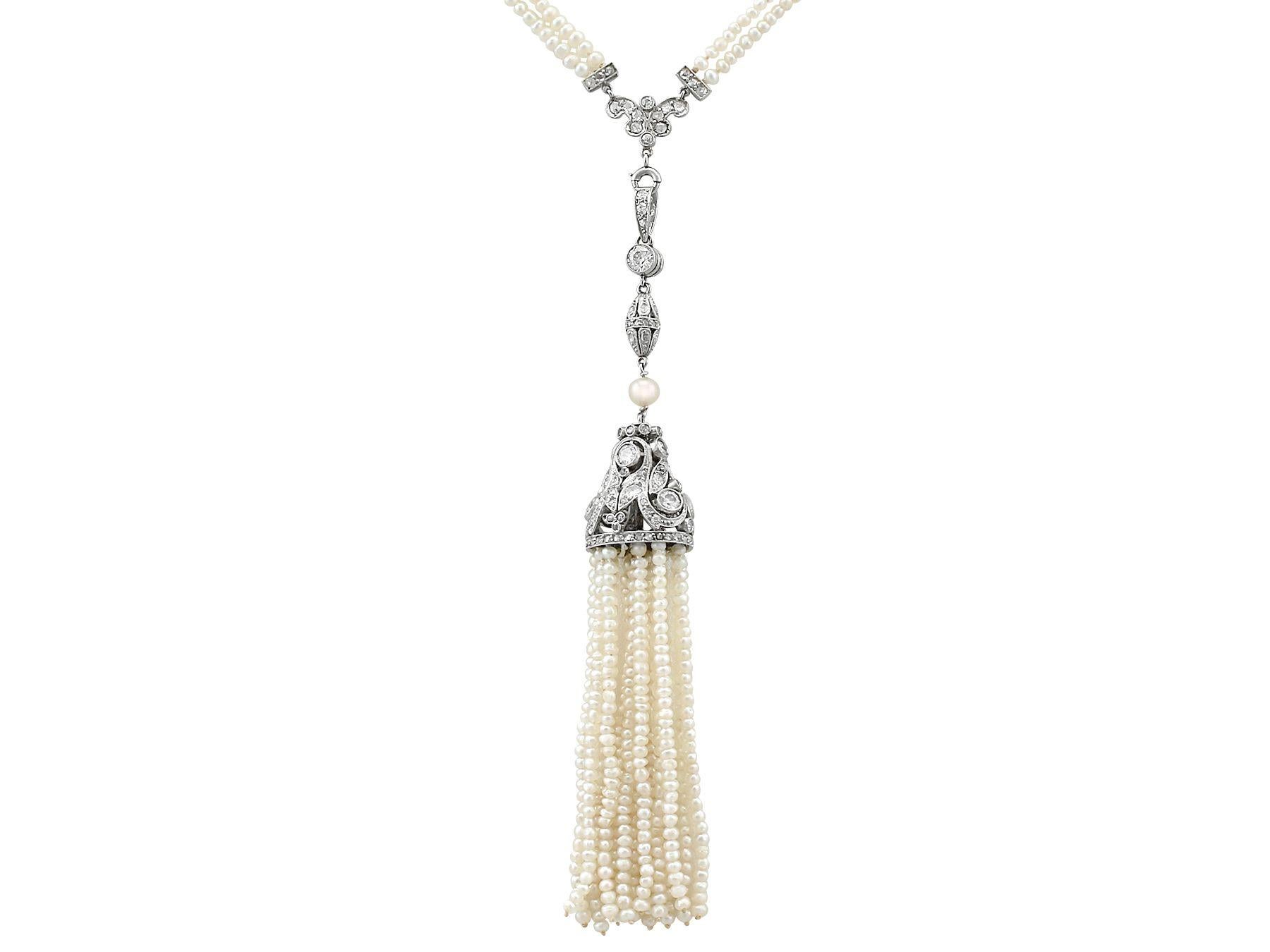 Antique 4.41 Carat Diamond and Seed Pearl Platinum Sautoir Necklace, circa 1920 5