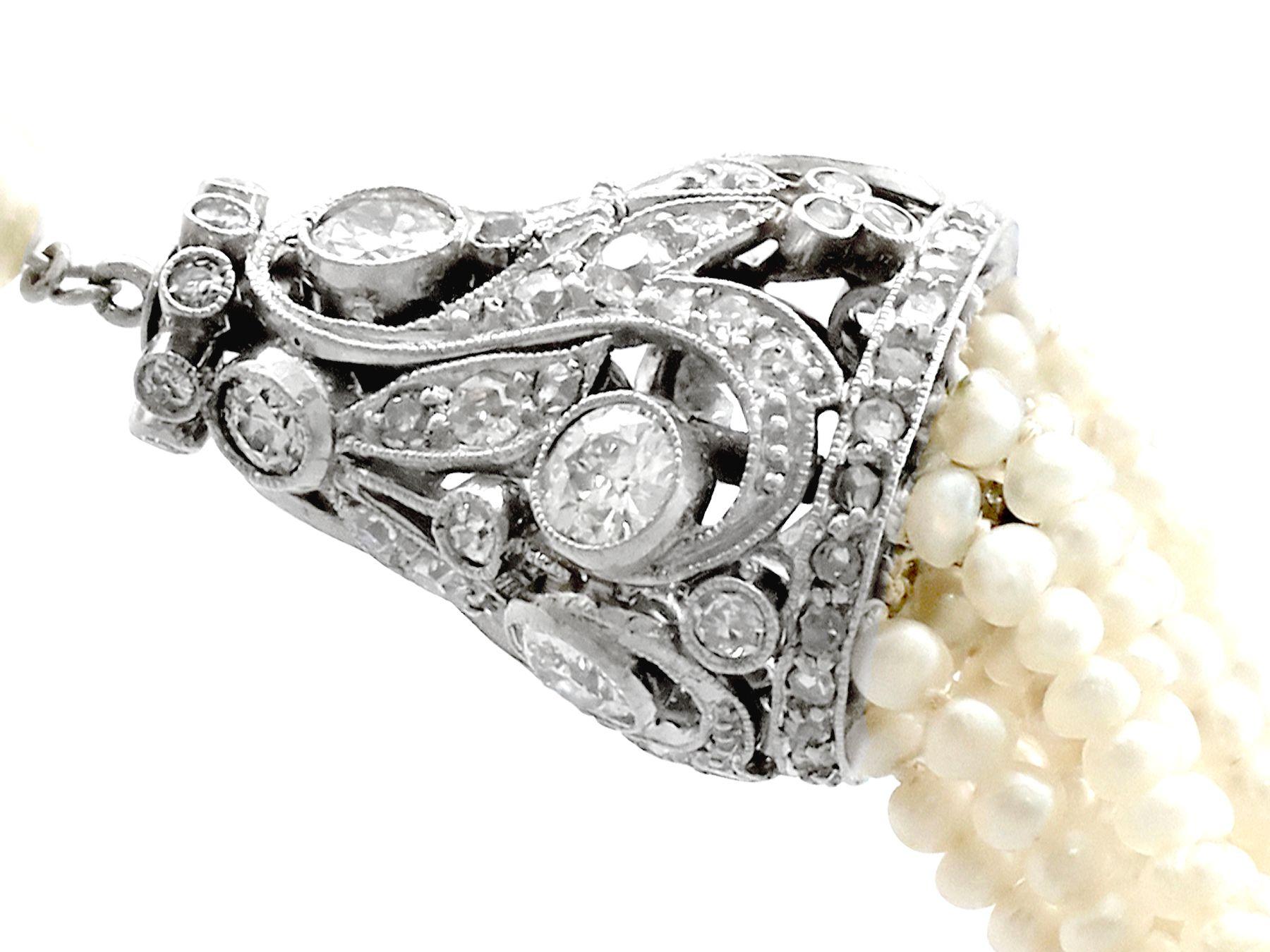 Old European Cut Antique 4.41 Carat Diamond and Seed Pearl Platinum Sautoir Necklace, circa 1920