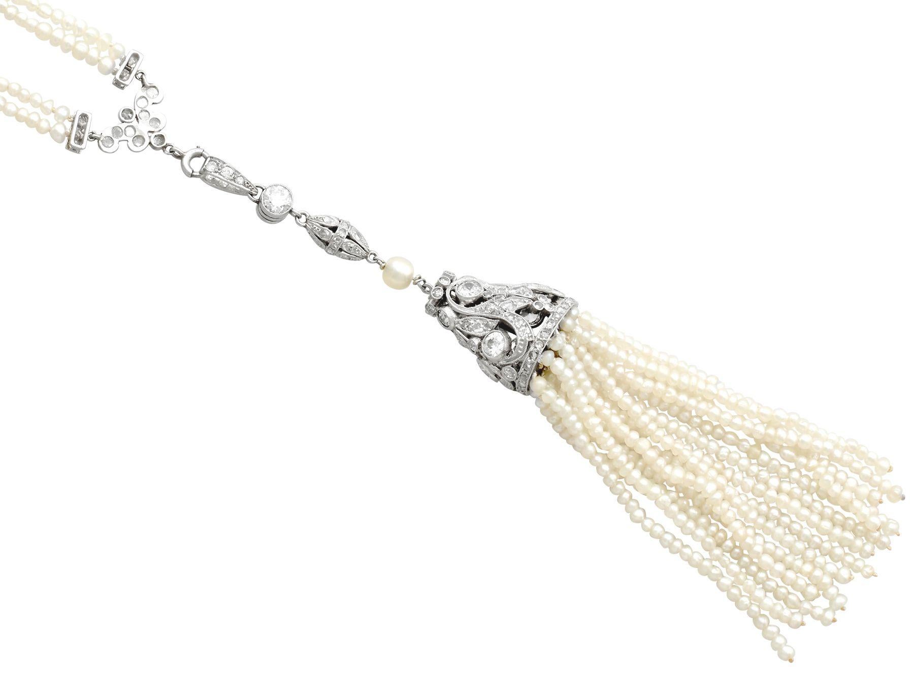 Antique 4.41 Carat Diamond and Seed Pearl Platinum Sautoir Necklace, circa 1920 1