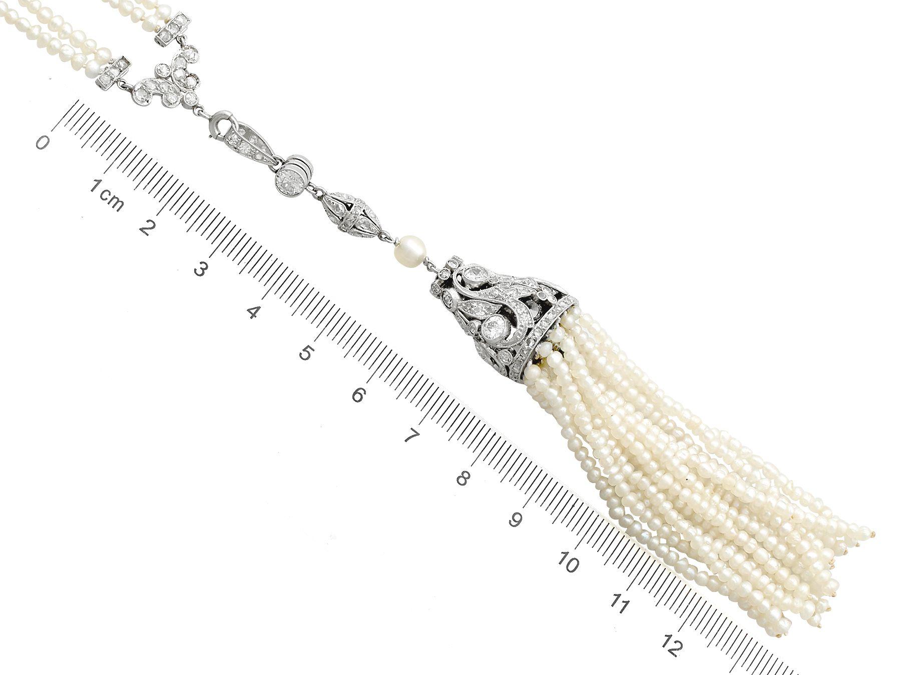 Antique 4.41 Carat Diamond and Seed Pearl Platinum Sautoir Necklace, circa 1920 2