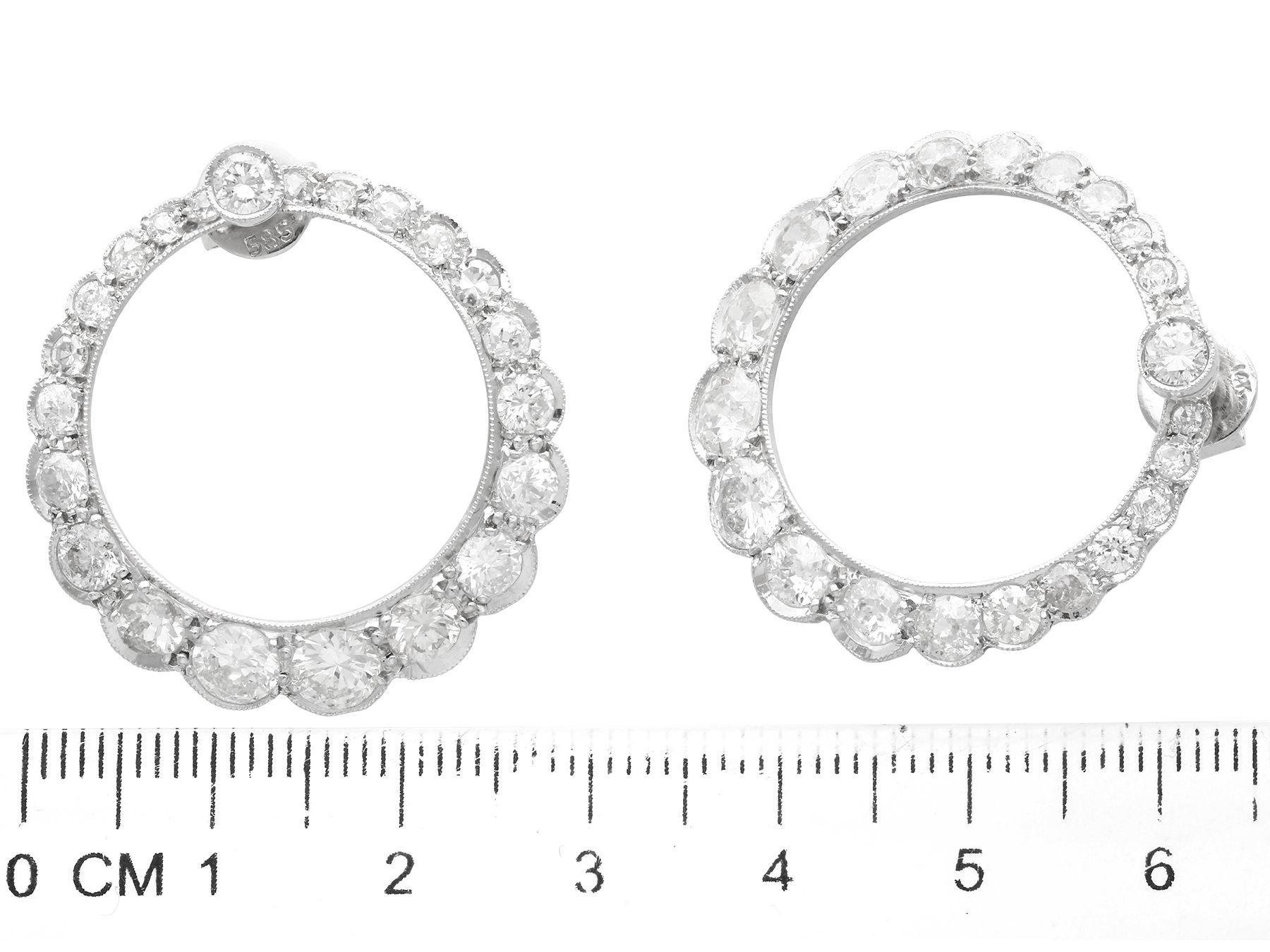 Antique 4.41 Carat Diamond Hoop Earrings For Sale 2