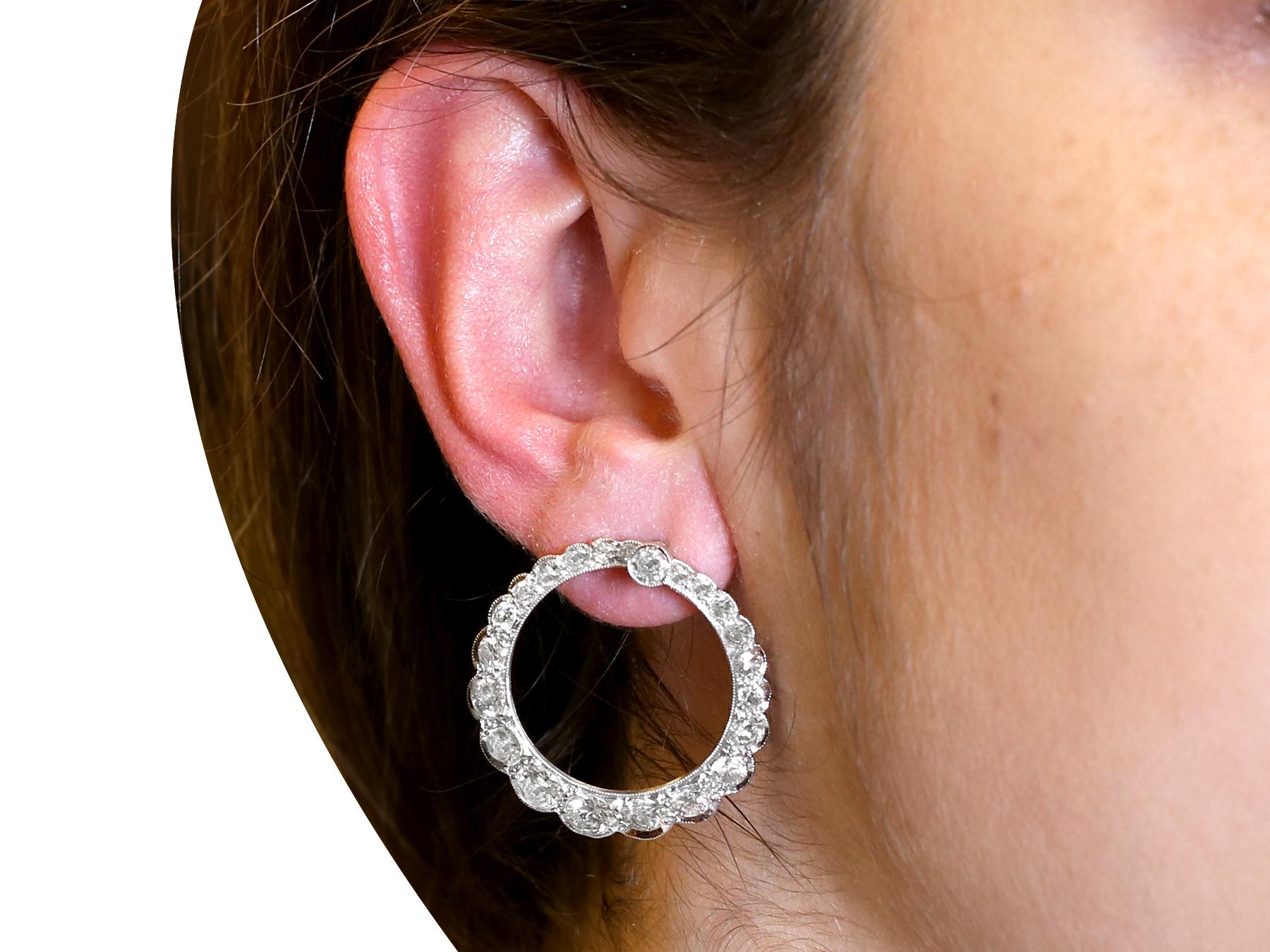 Antique 4.41 Carat Diamond Hoop Earrings For Sale 1
