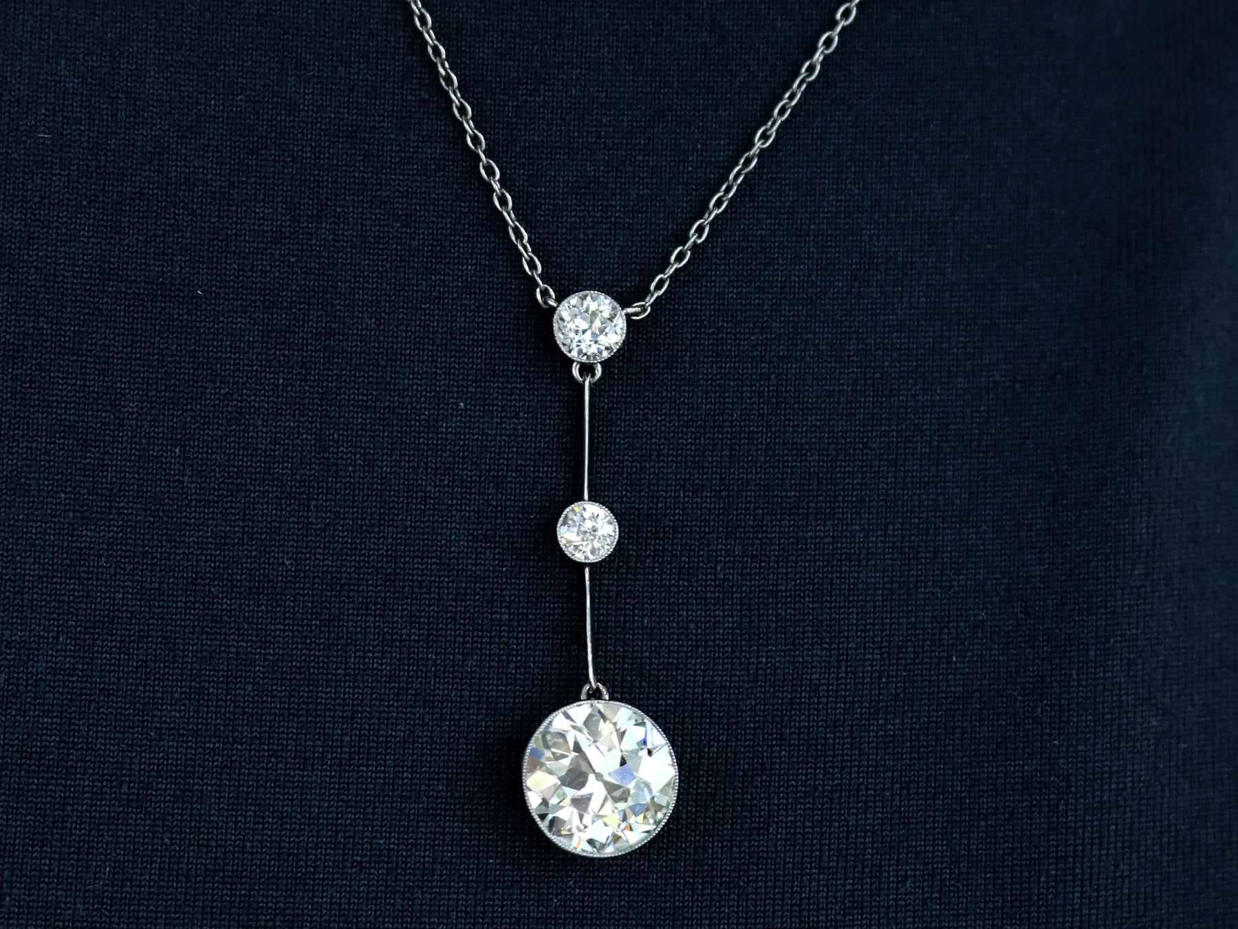 Old European Cut Antique 4.48 Carat Diamond and Platinum Necklace, circa 1920 For Sale