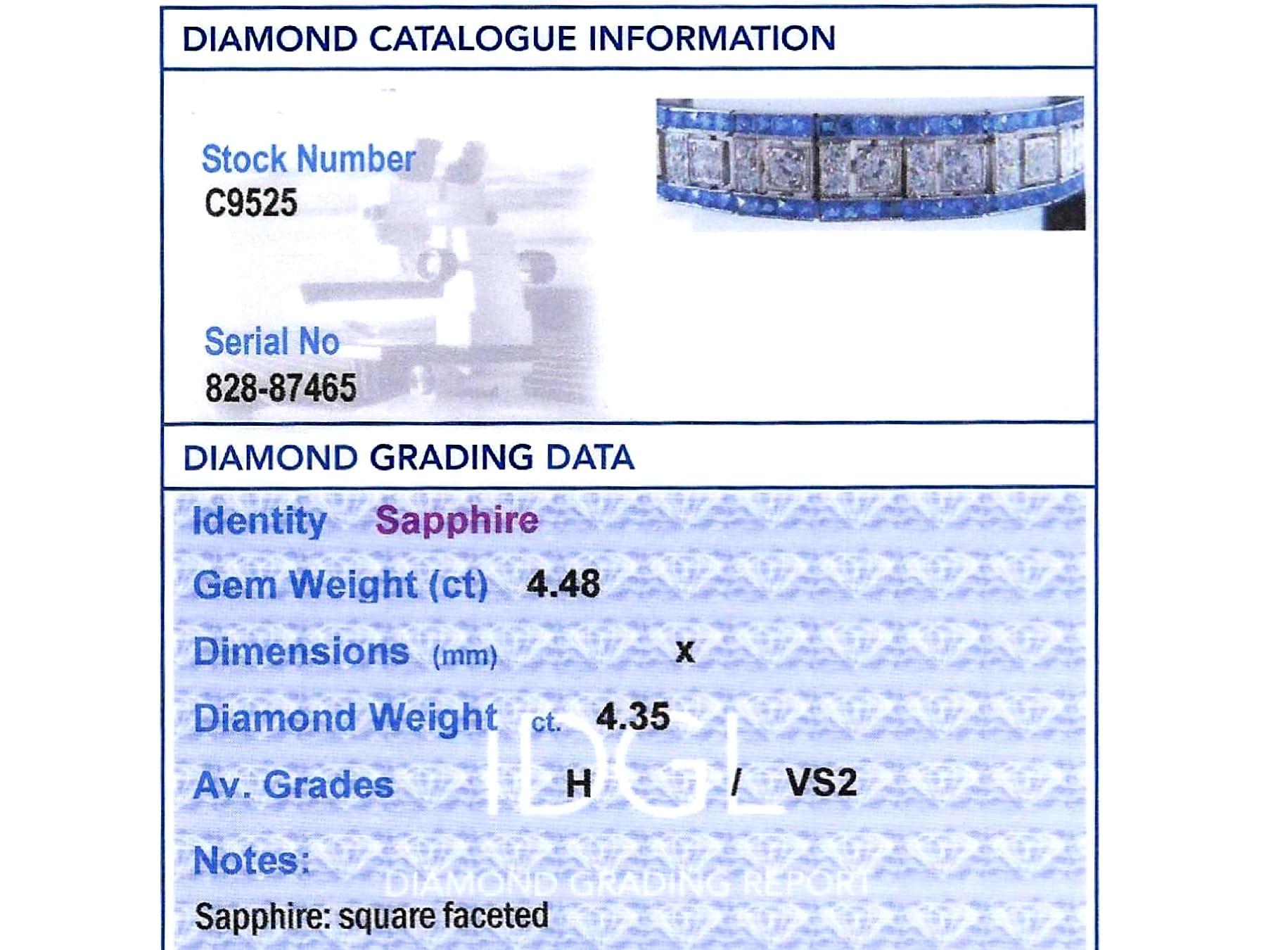 Bracelet ancien 4.48 Carat Sapphire 4.35 Carat Diamond Platinum Line Circa 1920 en vente 12