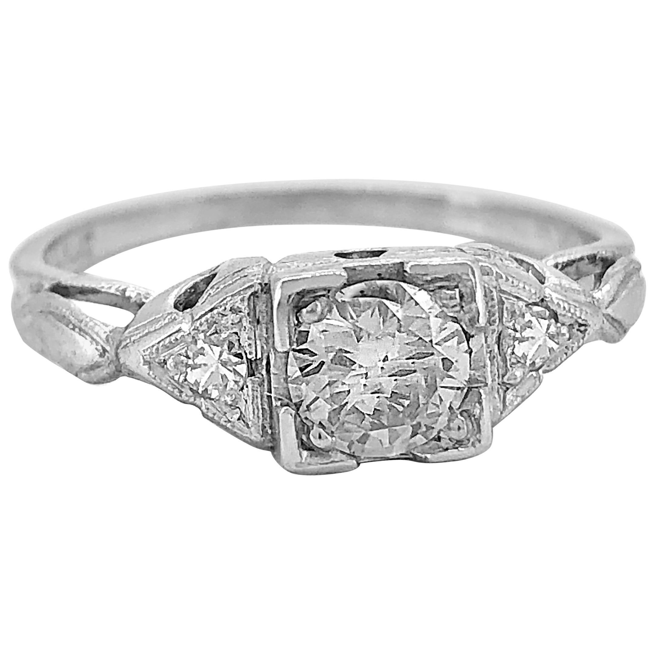 Antique Engagement Ring .45ct. Diamond & Platinum Art Deco For Sale