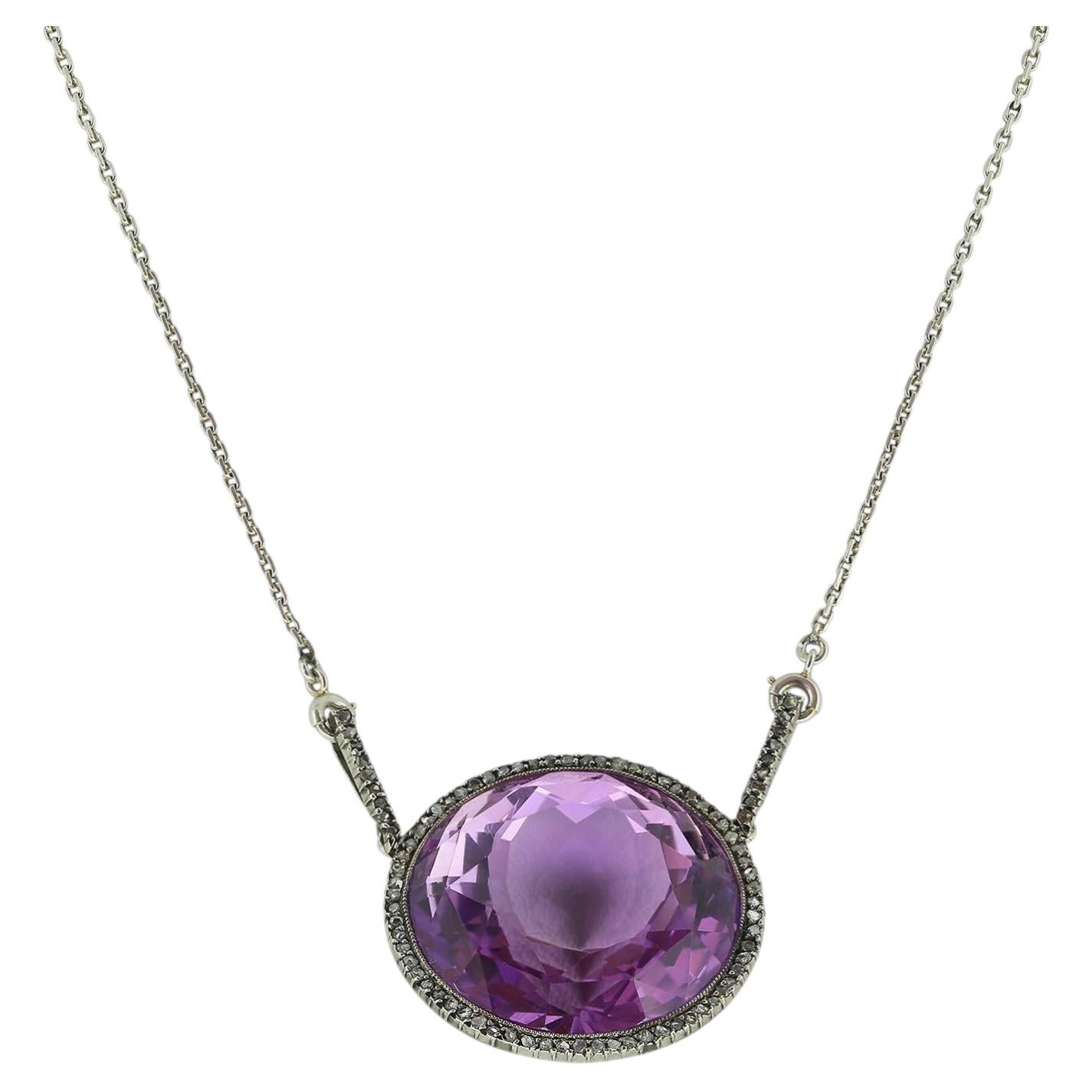 Collier pendentif ancien en améthyste et diamant de 45,00 carats