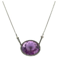 Antique 45.00 Carat Amethyst and Diamond Pendant Necklace