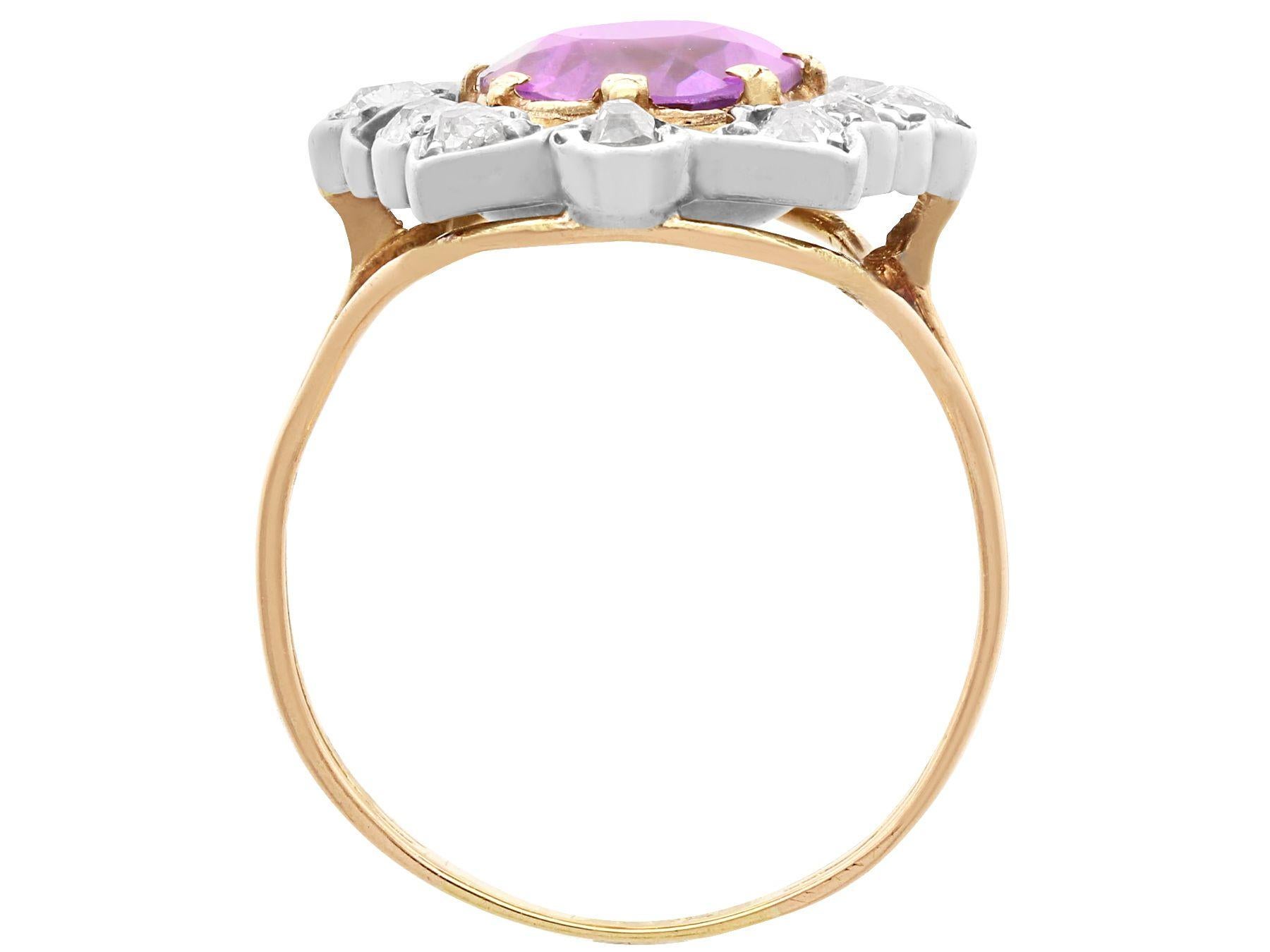 Antique 4.52 carat Amethyst and 0.98 carat Diamond 14K Yellow Gold Cluster Ring für Damen oder Herren im Angebot