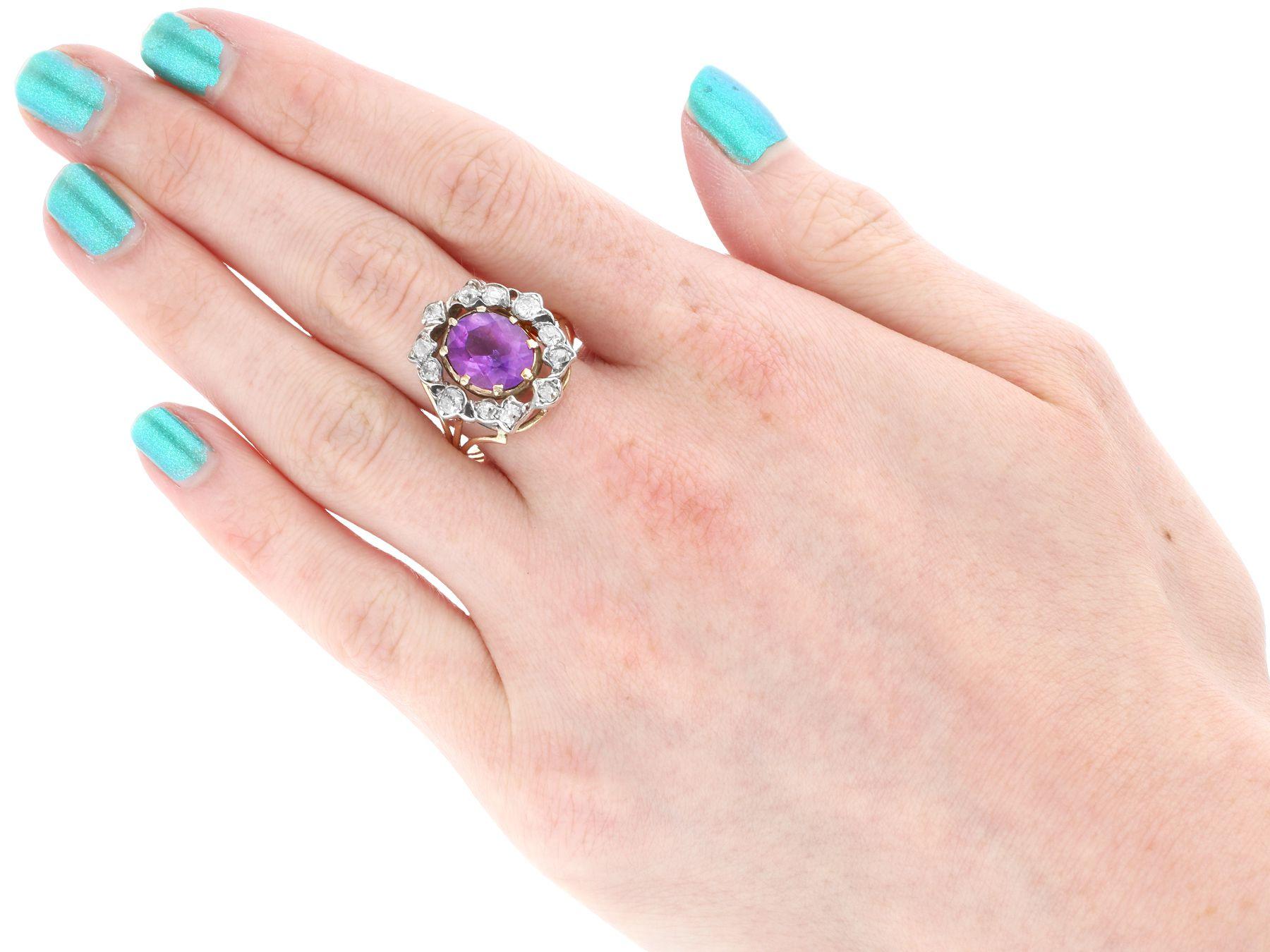 Antique 4.52 carat Amethyst and 0.98 carat Diamond 14K Yellow Gold Cluster Ring im Angebot 1