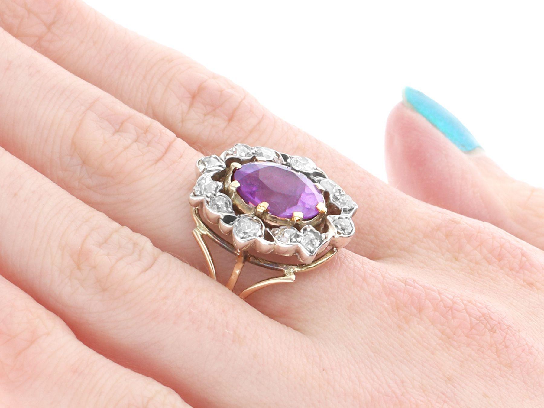 Antique 4.52 carat Amethyst and 0.98 carat Diamond 14K Yellow Gold Cluster Ring im Angebot 2